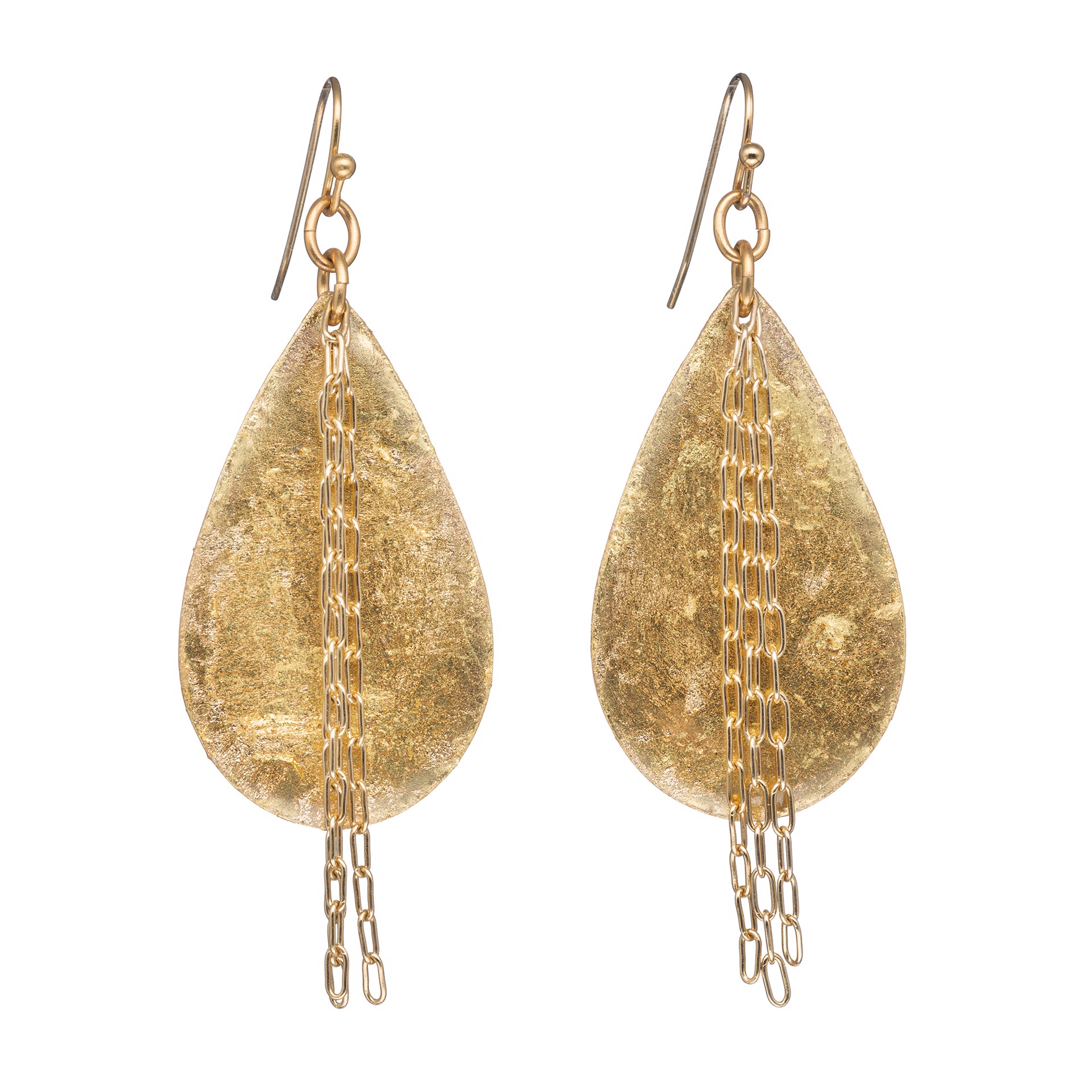 Delia Medium Teardrop Earrings, Gold with Gold Chain by Evocateur