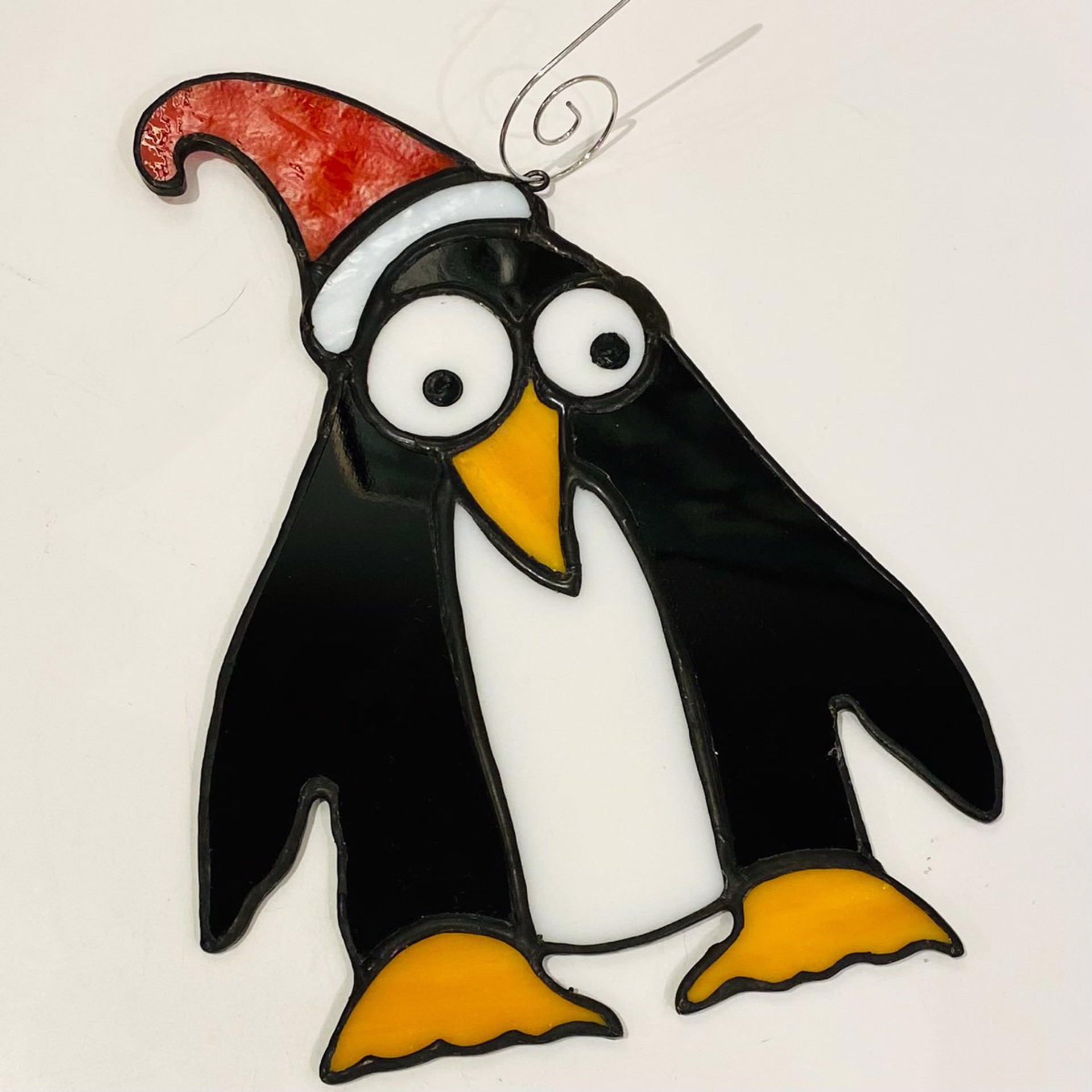 JS21 Penguin With Santa Hat Ornament by John Schumacher