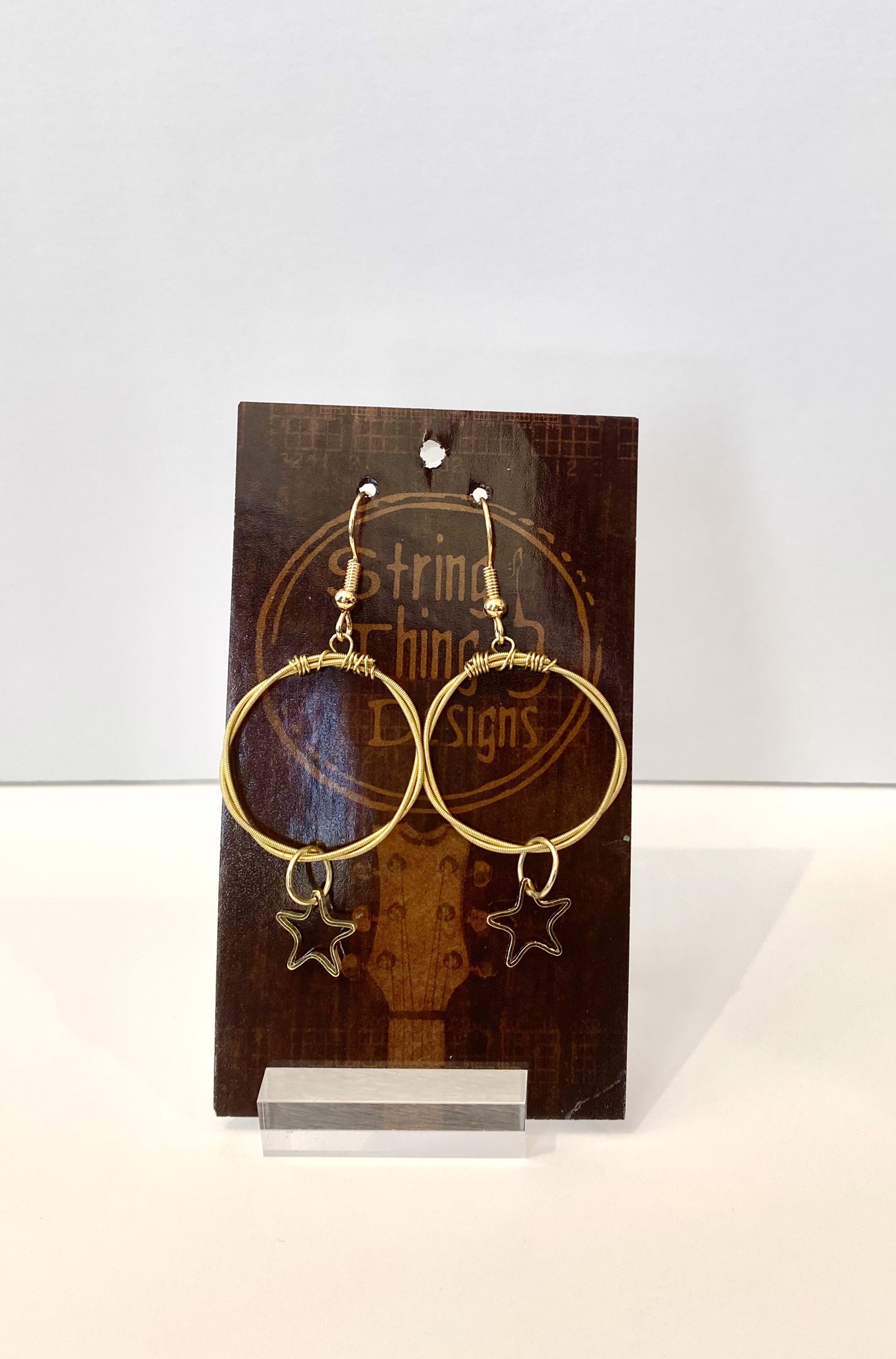 Guitar String Star Earrings Gold by String Thing Designs