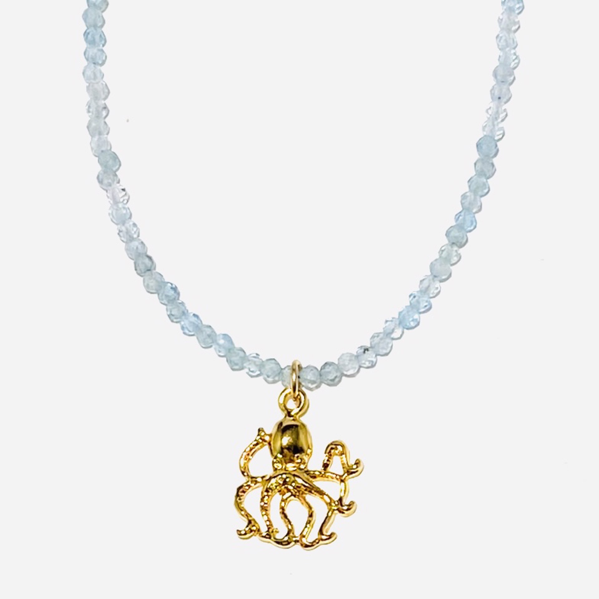 Tiny Faceted Aquamarine Vermeil Octopus Pendant Necklace by Nance Trueworthy