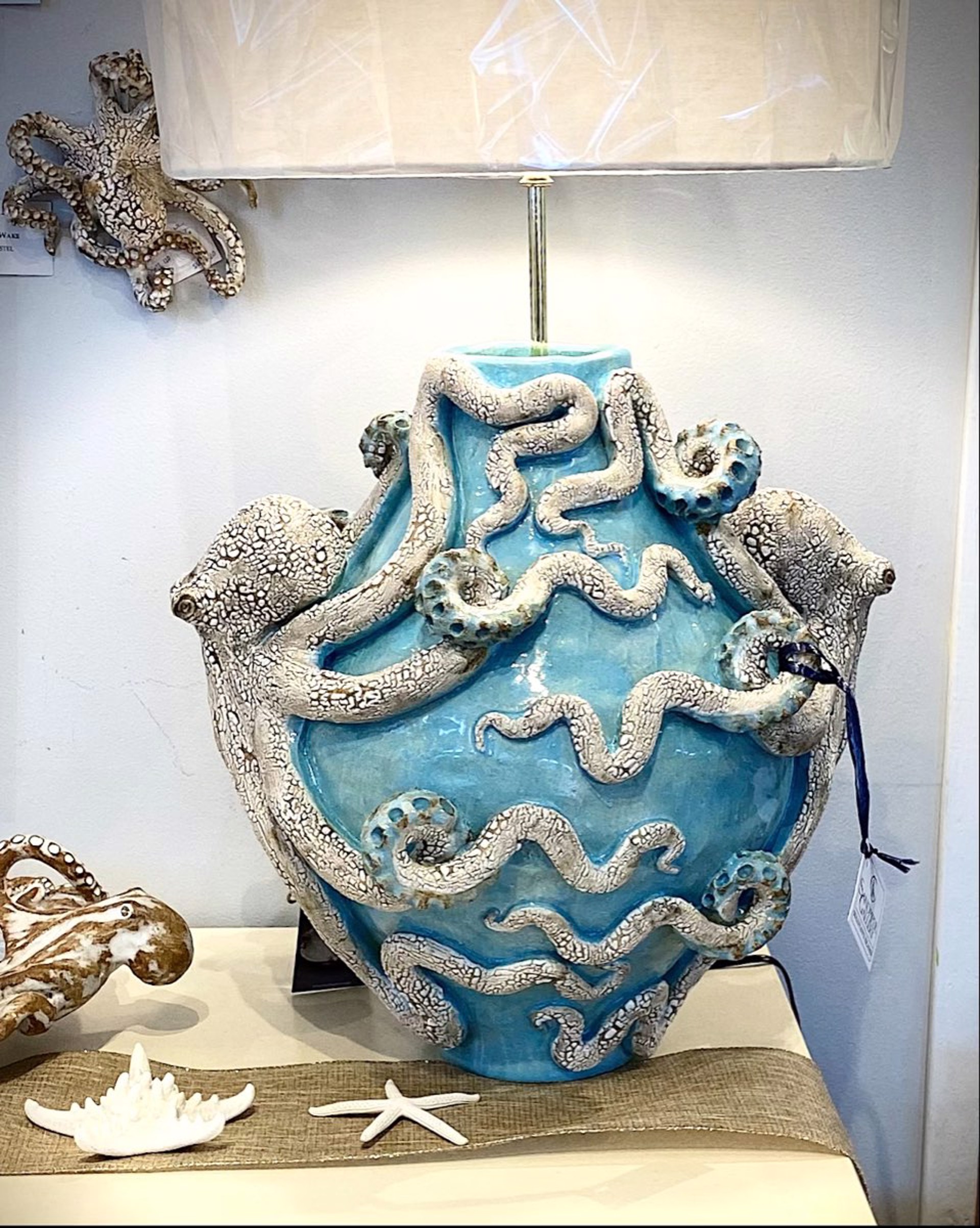 SG22-94  Octopus Lamp (Caribbean Blue) with shade 33”x17” by Shayne Greco