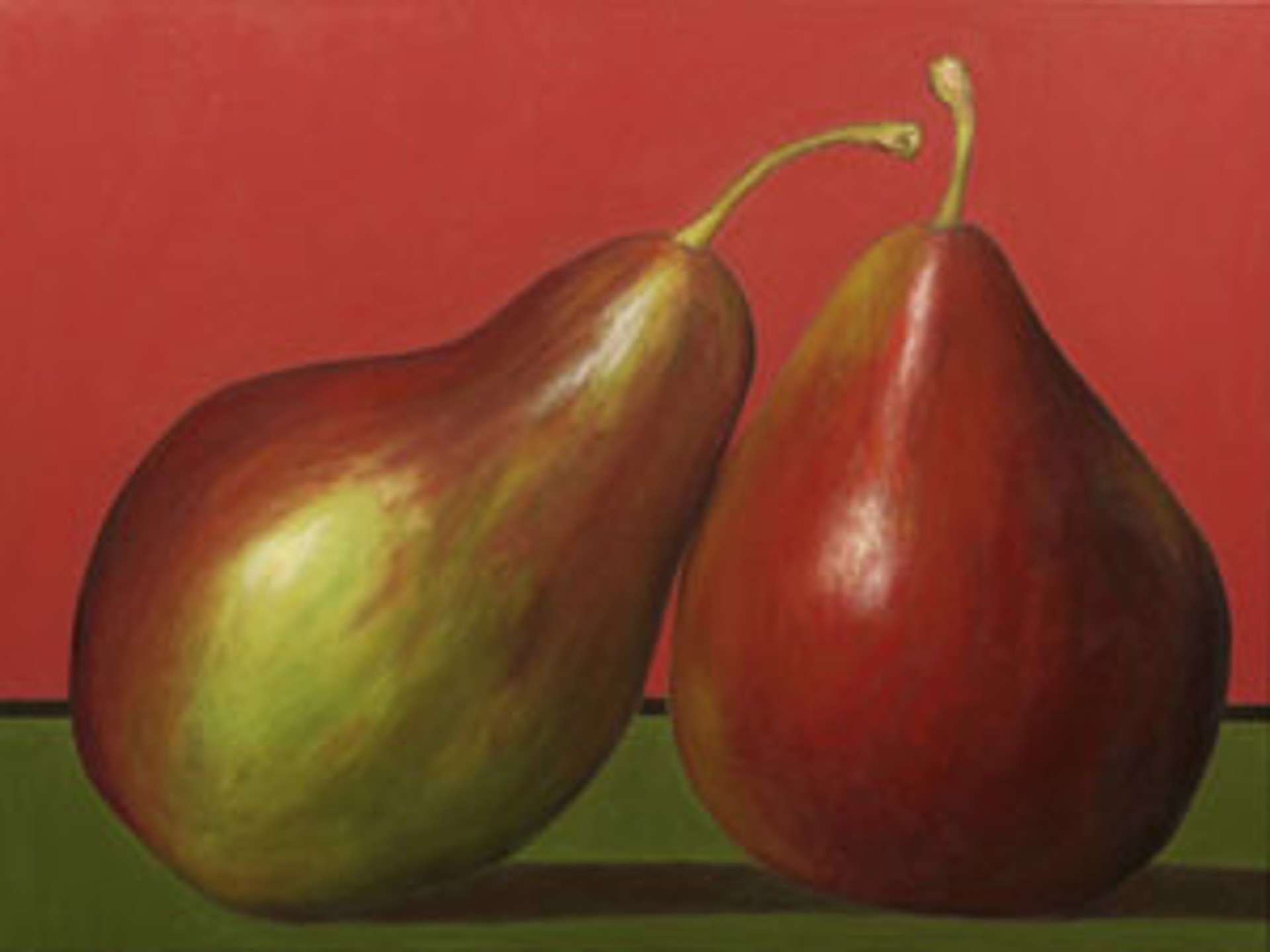 Nestled Pears on Red by Bill Chisholm