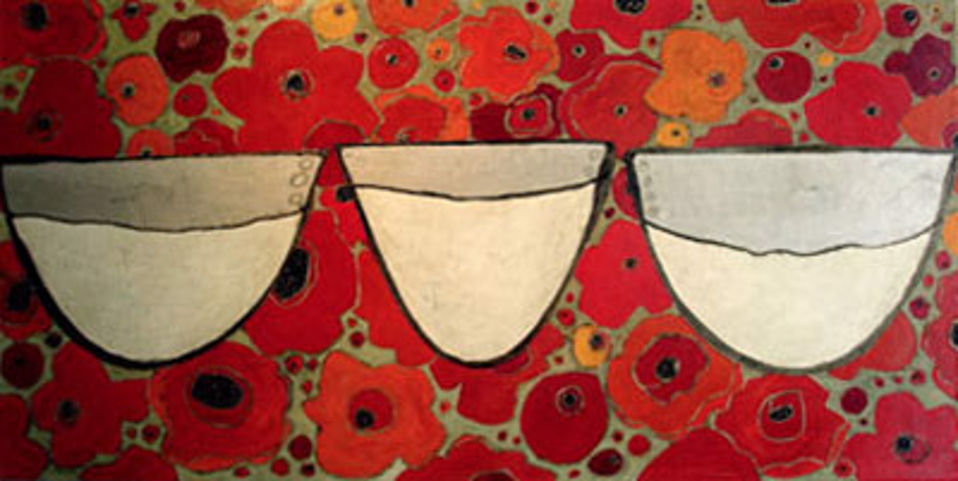 Three Bowls Over Poppies by Karen Tusinski