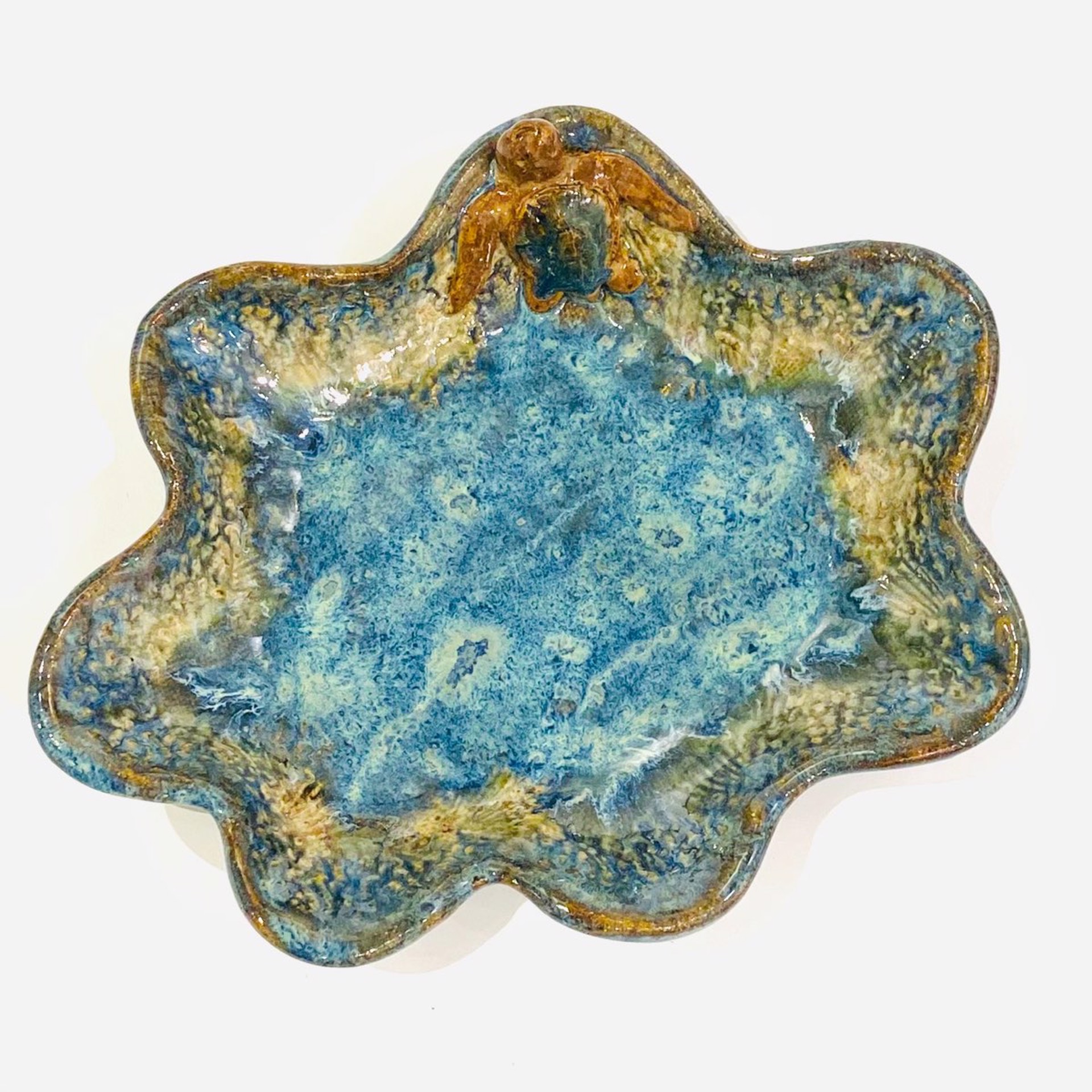 LG22-905 Medium Pool Dish with Turtle (Blue Glaze) by Jim & Steffi Logan