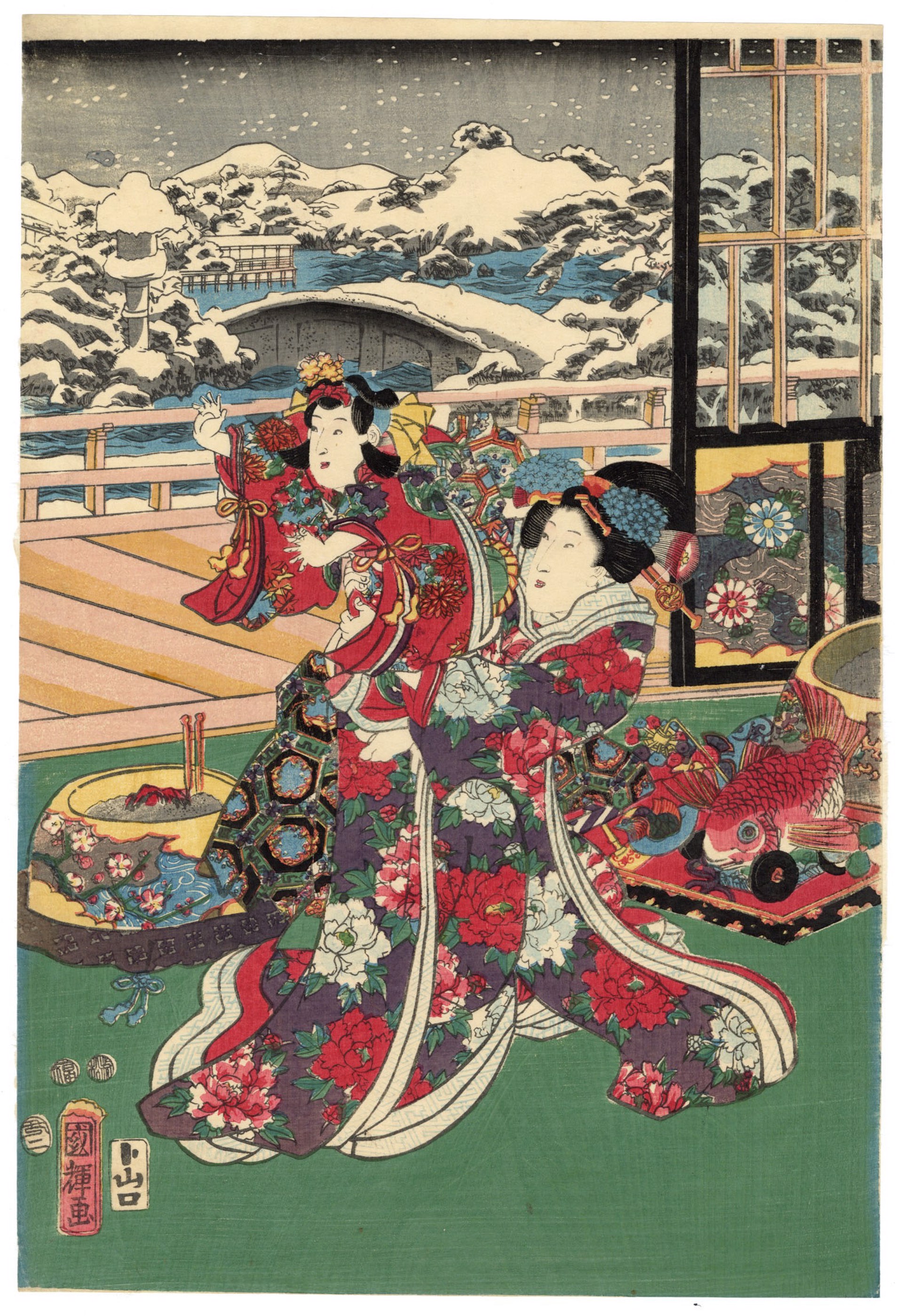 Snow Genji in the Muromachi Era (1392 - 1573) by Kuniteru