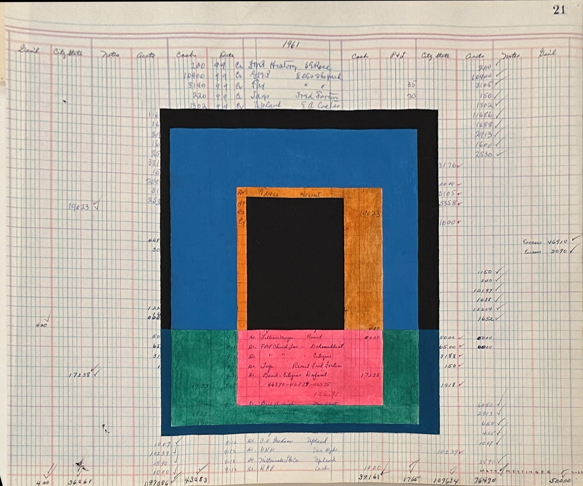 Untitled (shapes, black, blue, orange, pink, green) by Matt Messinger - Works on Paper