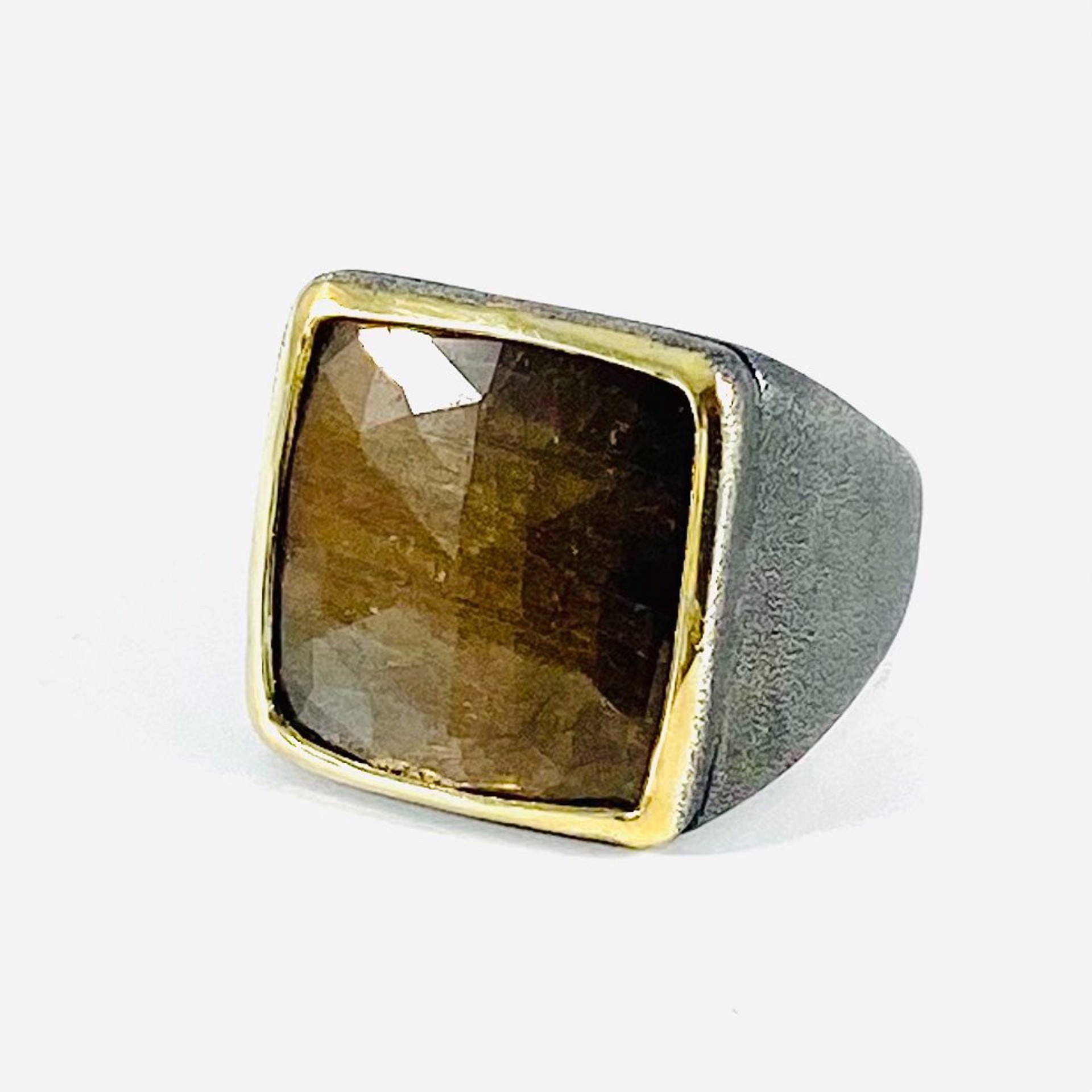 Large Faceted Square Sapphire Oxidized Silver Ring sz11.75 BORA22-13 by Bora