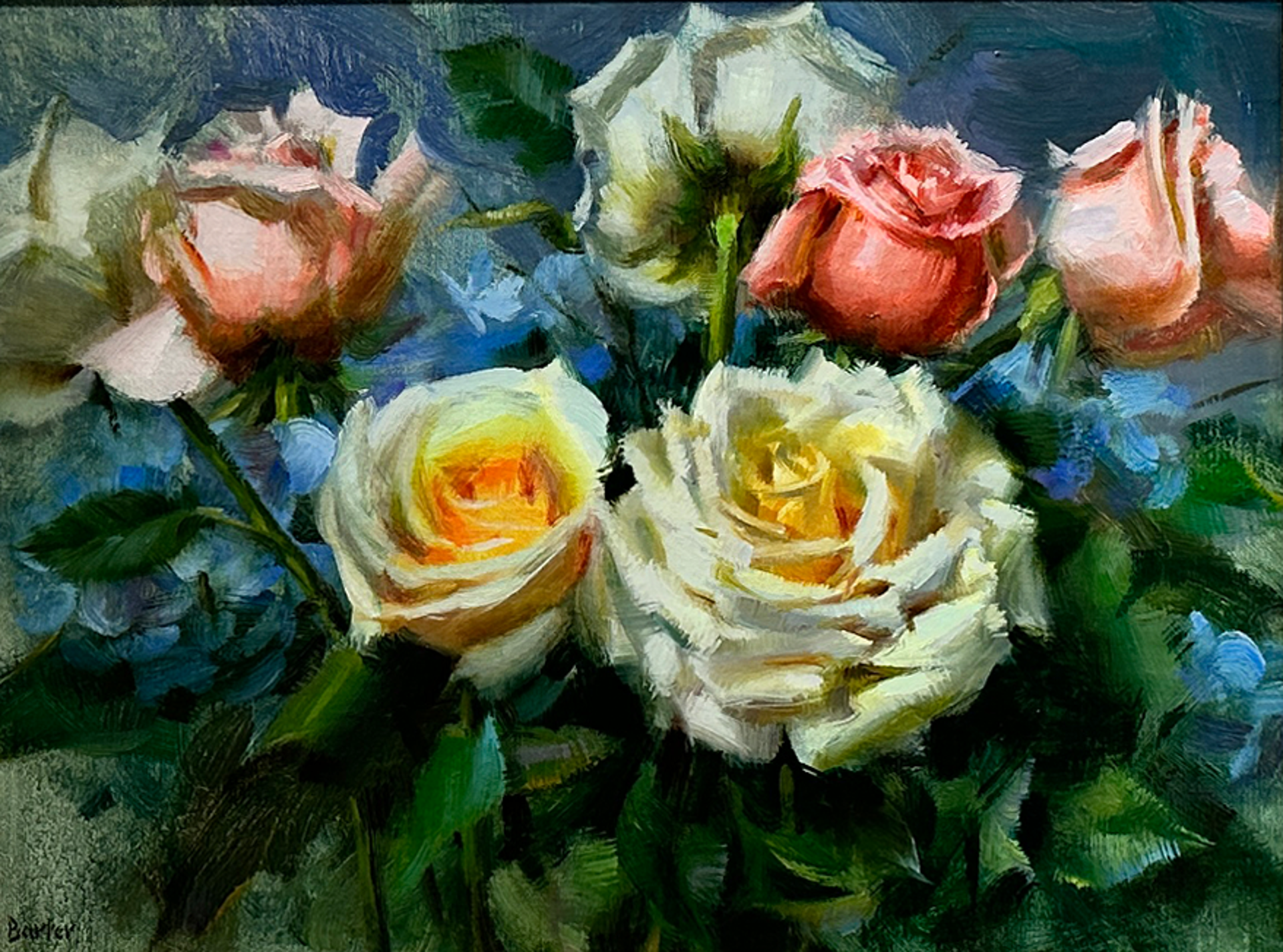 "Velvety Roses and Hydrangea" by Stacy Barter