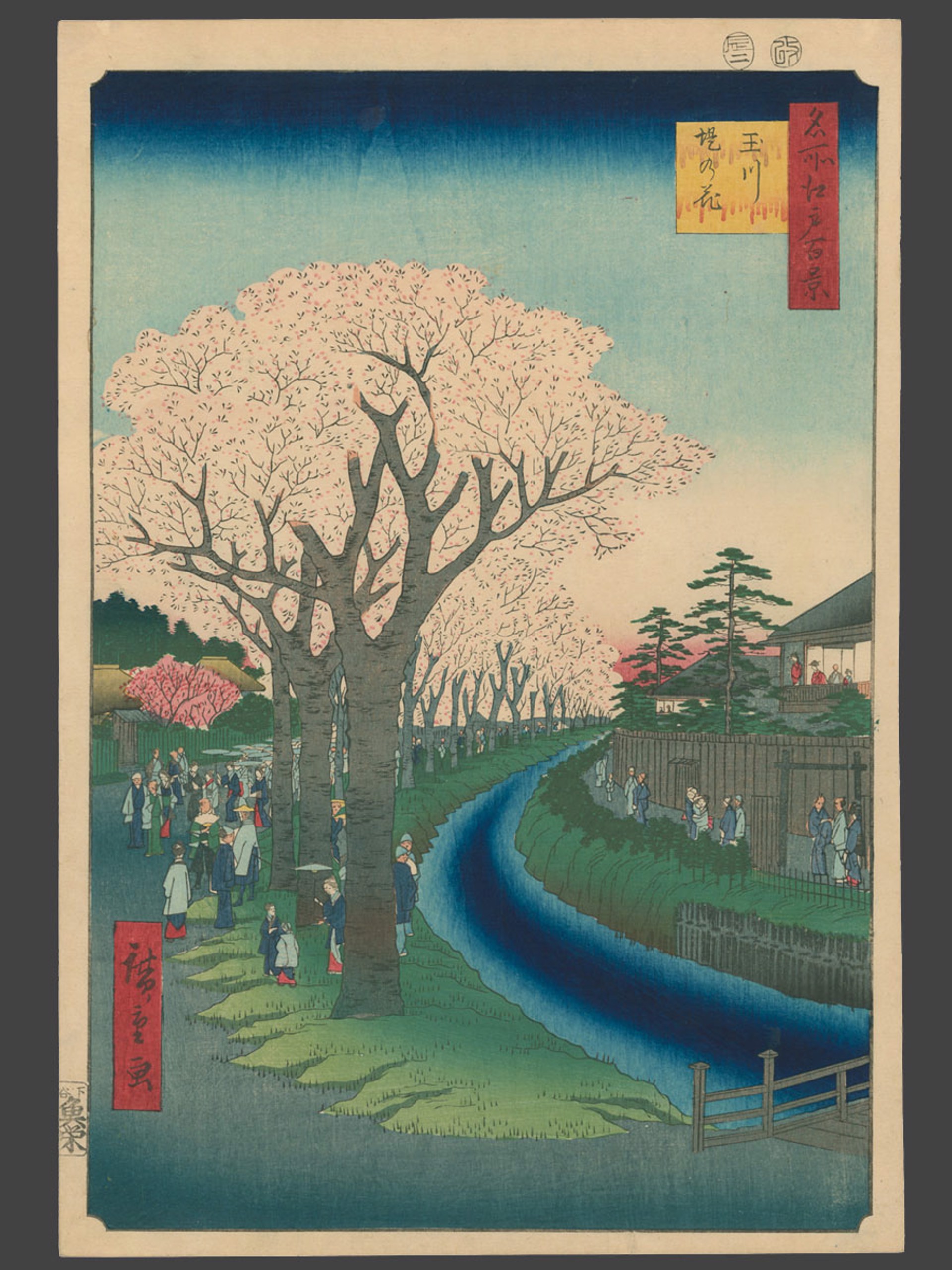 #42 - Cherry Blossoms on the Tama River Embankment 100 Views of Edo by Hiroshige