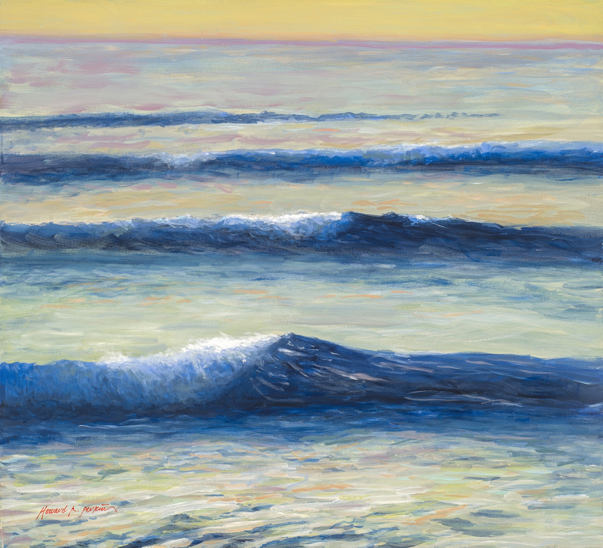 Sunset With Shoreline Breakers by Howard R. Perkins