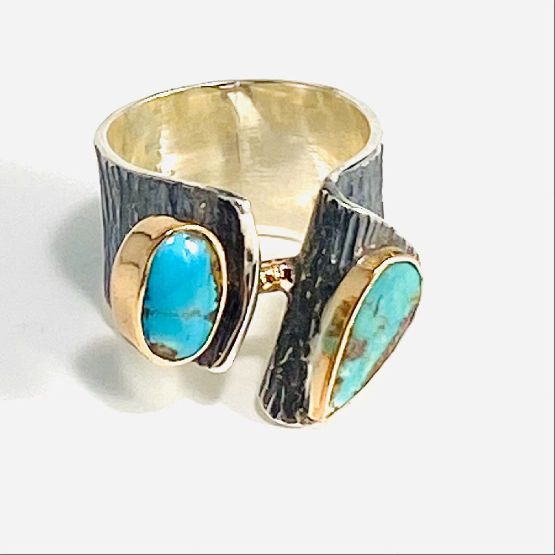 Persian Turquoise Oxidized Textured Band Ring sz9.25 BORA22-18 by Bora