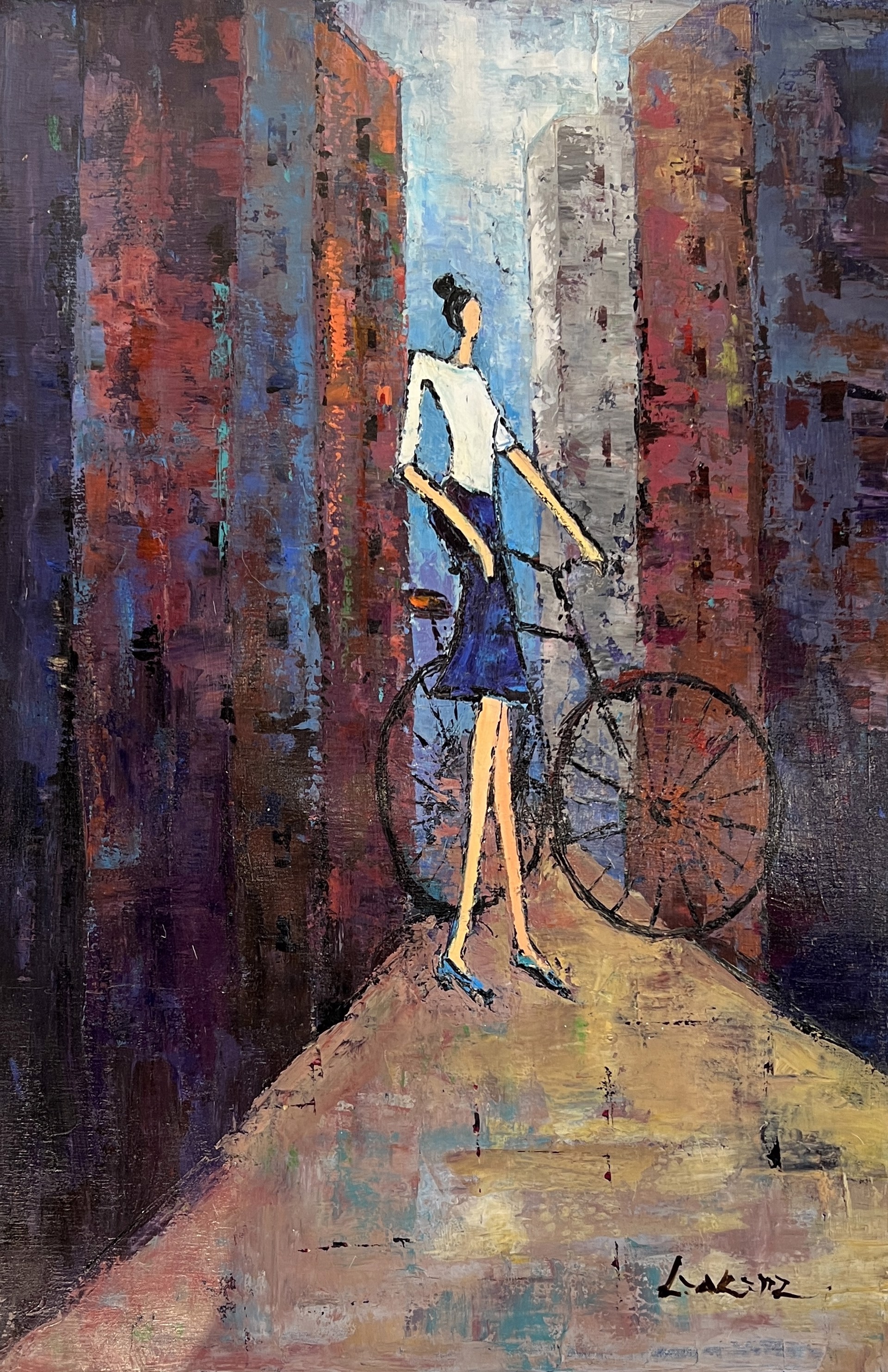 CYCLIST IN BLUE AND WHITE by LIA KIM