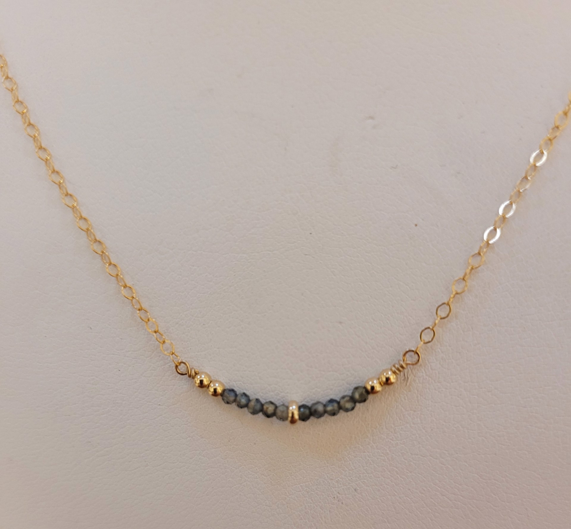 Necklace - Peacock Saffire Crescent 14K Gold Filled by Julia Balestracci