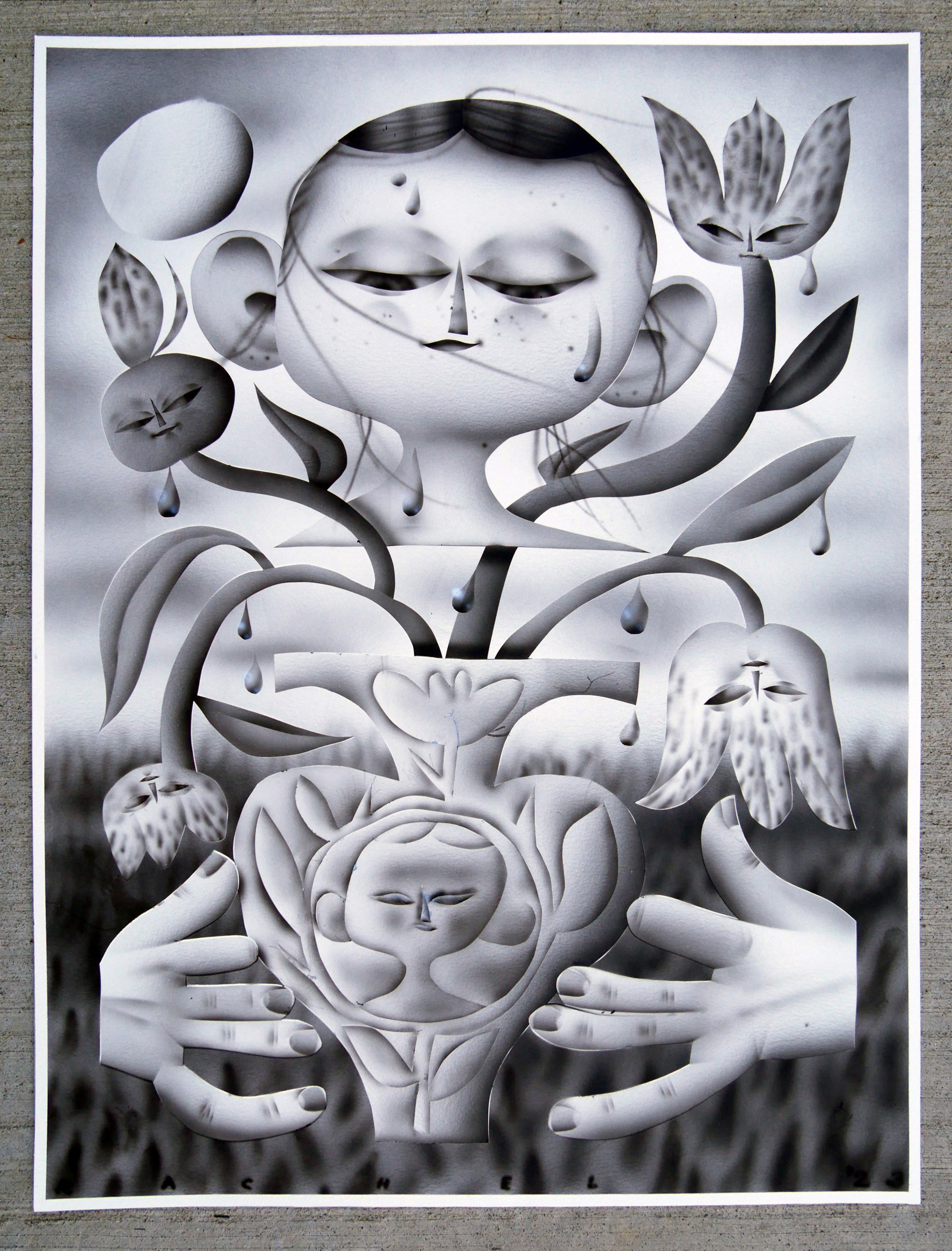 vase with self portrait relief by Rachel Hayden