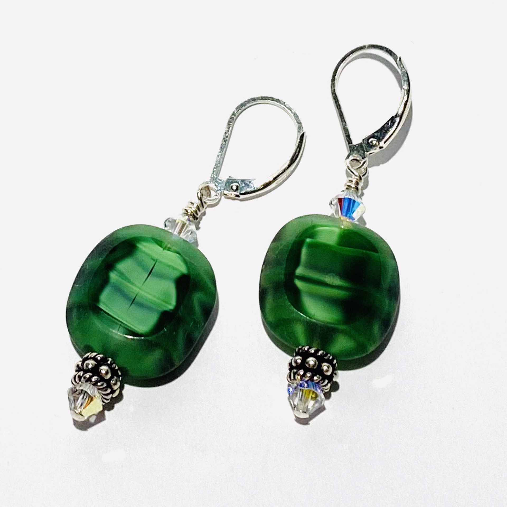 Green Art Glass Earrings, E79 by Shoshannah Weinisch