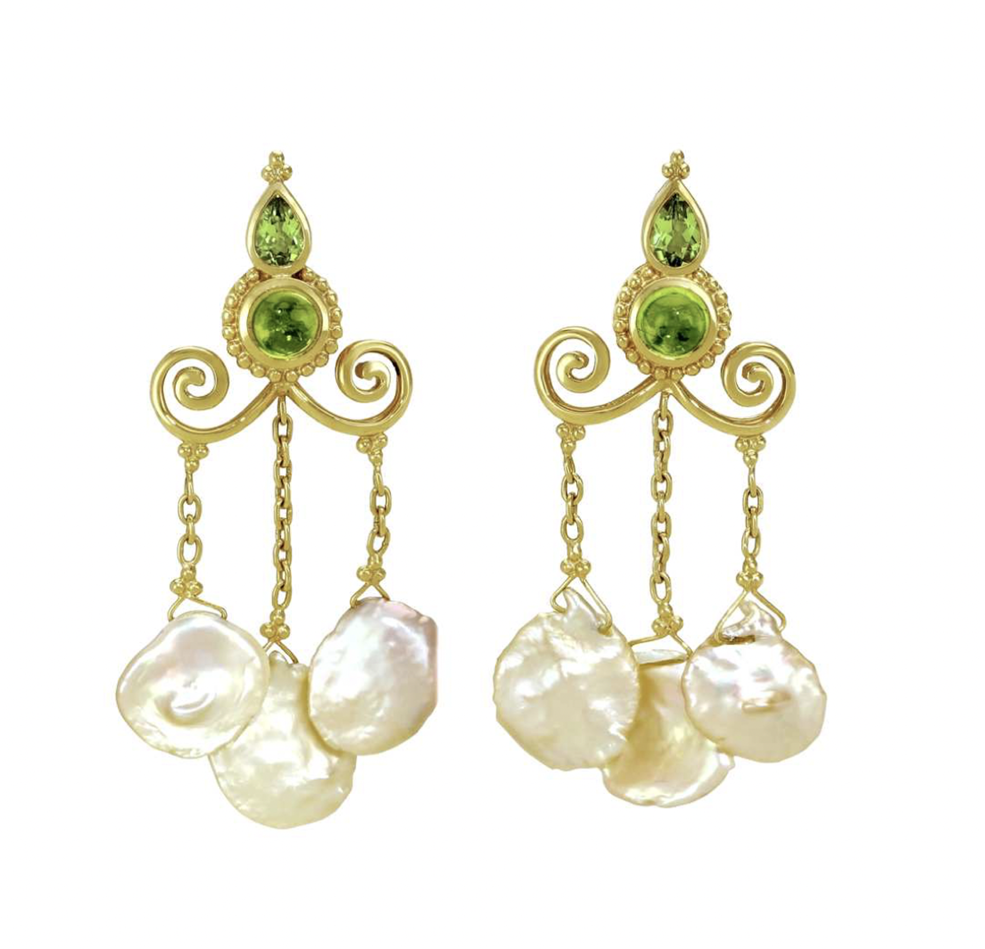 18K Gold Earrings with Peridot by Paula Crevoshay