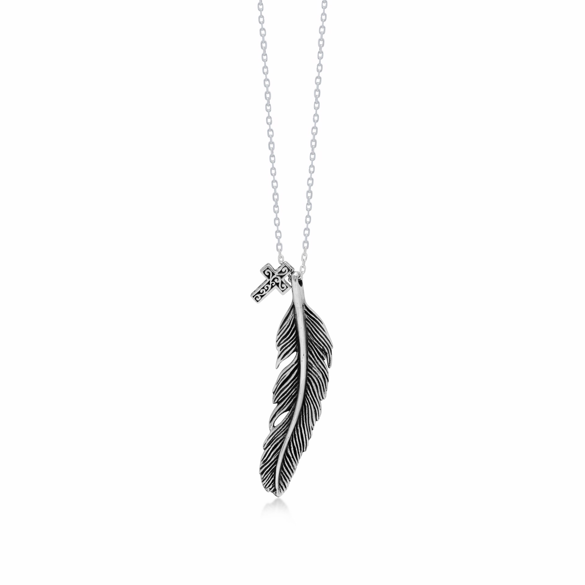 9731 Petite Cross with Feather Pendant Necklace by Lois Hill