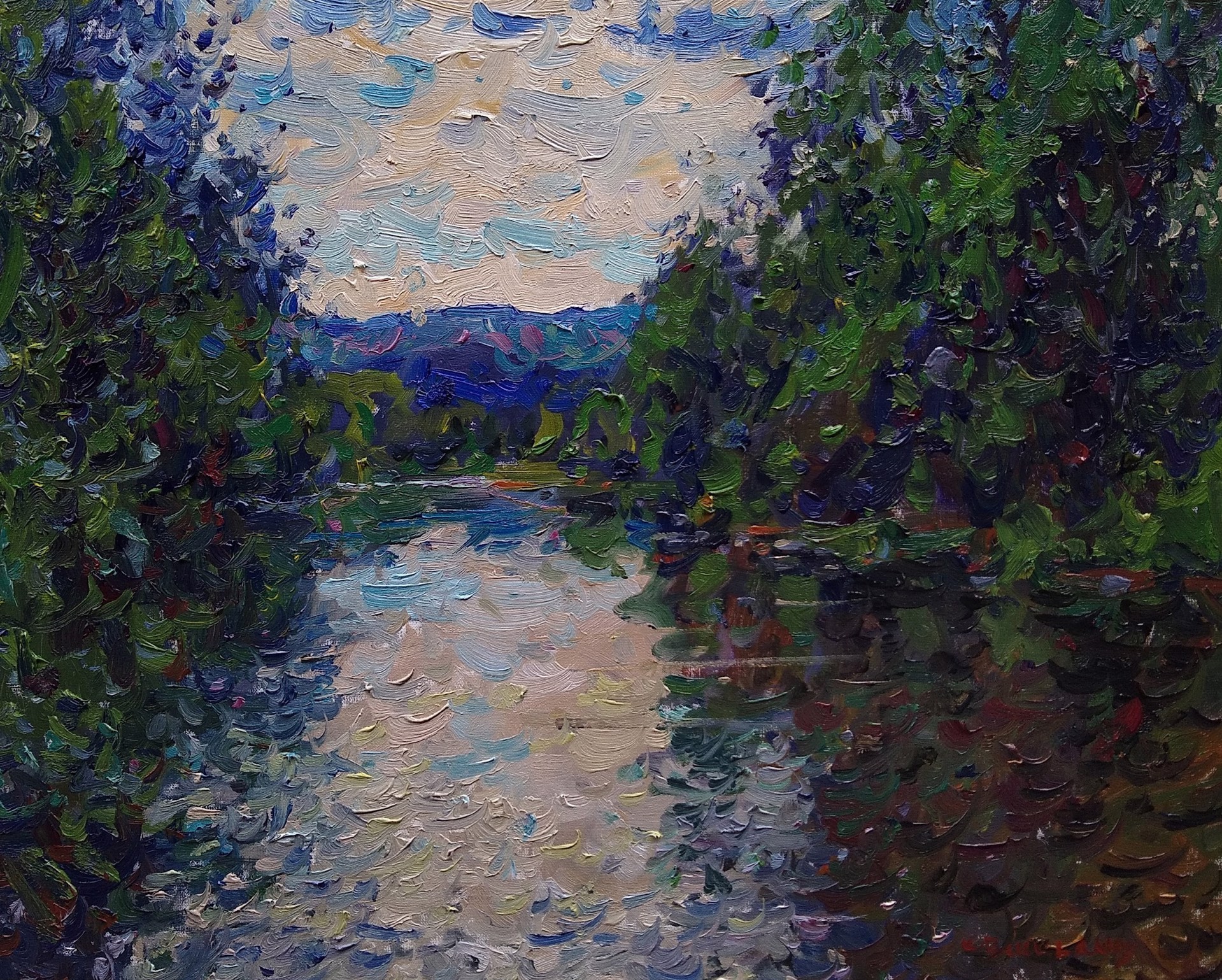 "Riverbed Reflections" original oil painting by Kyle Buckland