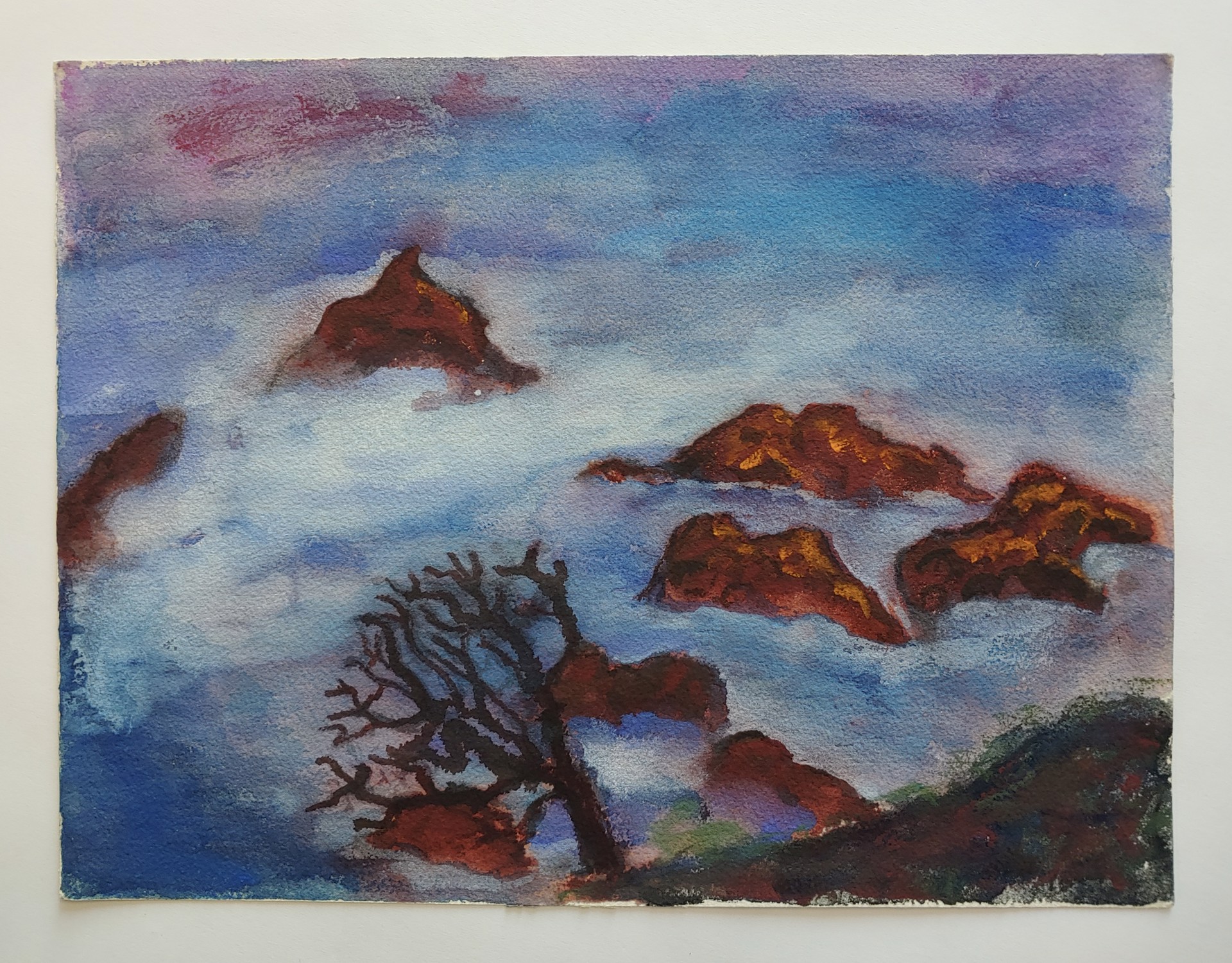 Stormy Mountain Peaks - Watercolor by David Amdur