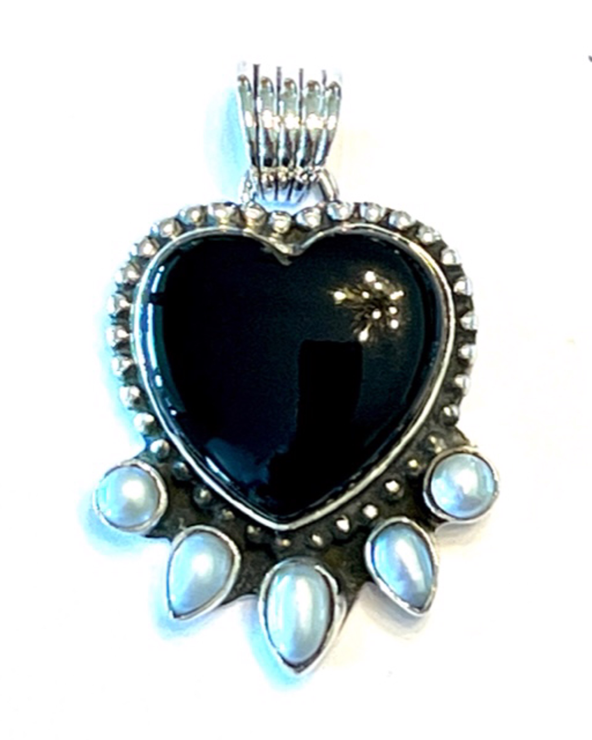 Pendant - Heart, Onyx with Pearl Drops by Dan Dodson
