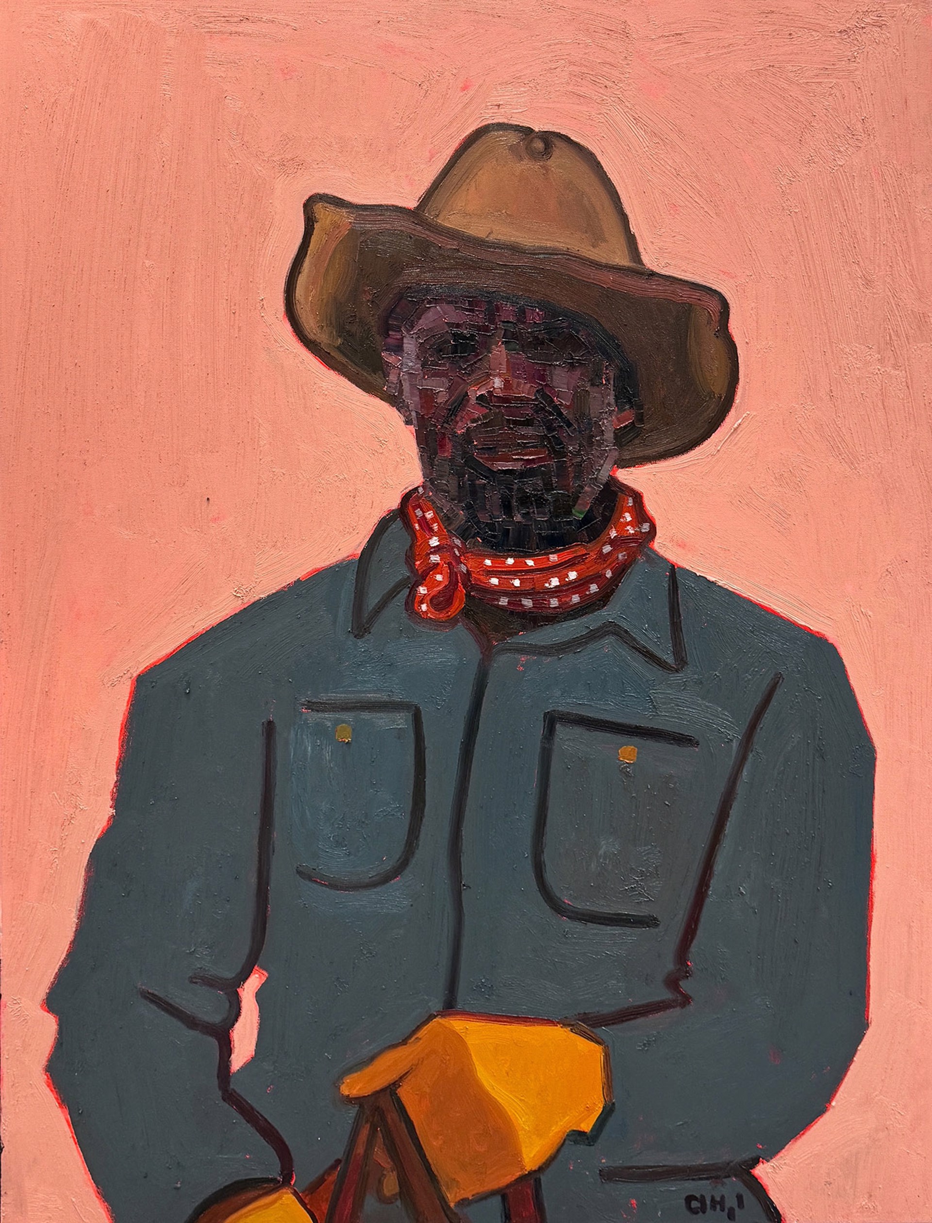 Original Oil Painting By Aaron Hazel Featuring A Cowhand On Orange Background