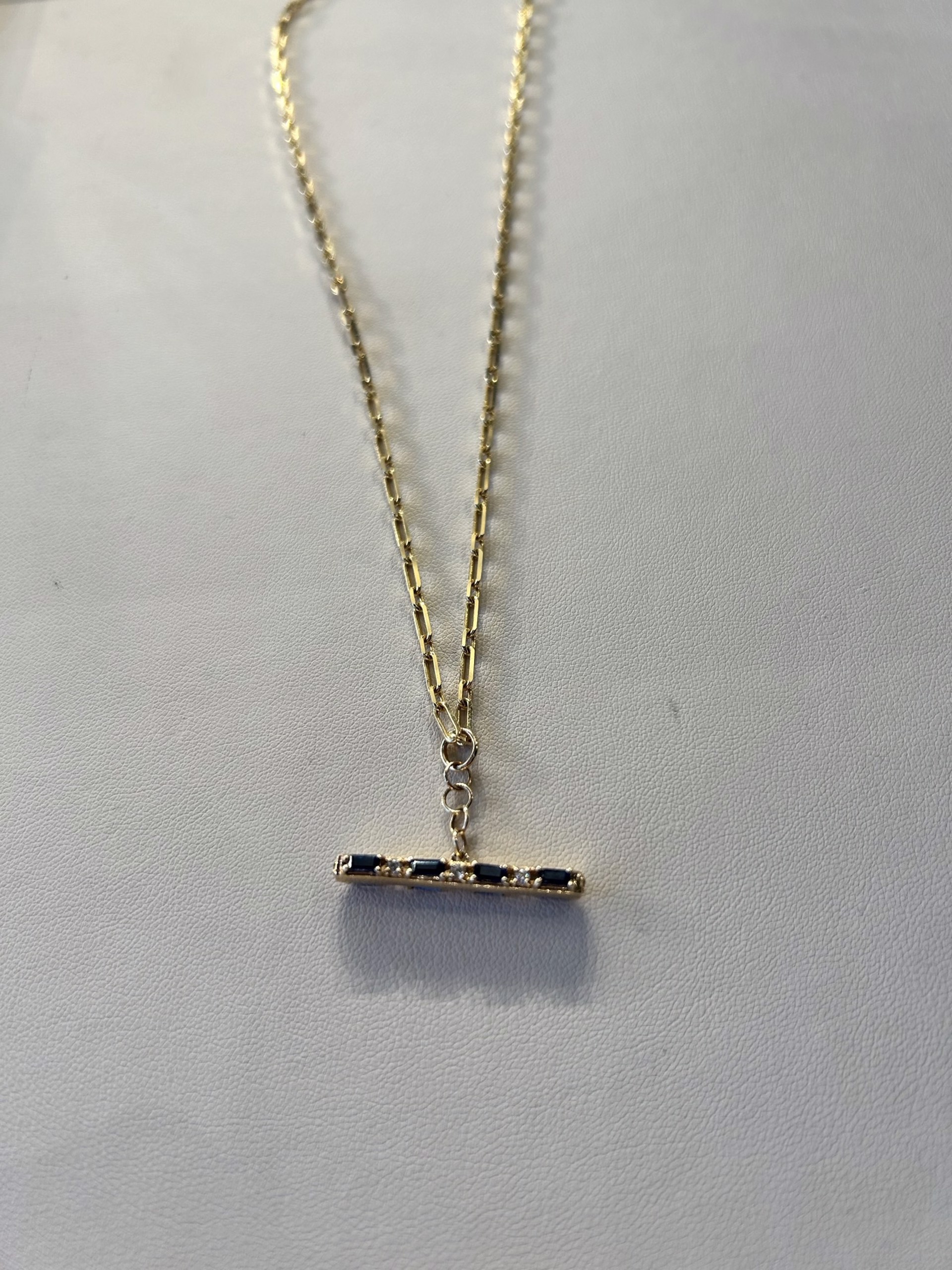 KB-N5 14k Gold Necklace with Large Two-Sided Diamond and Sapphire Bar Pendant by Karen Birchmier