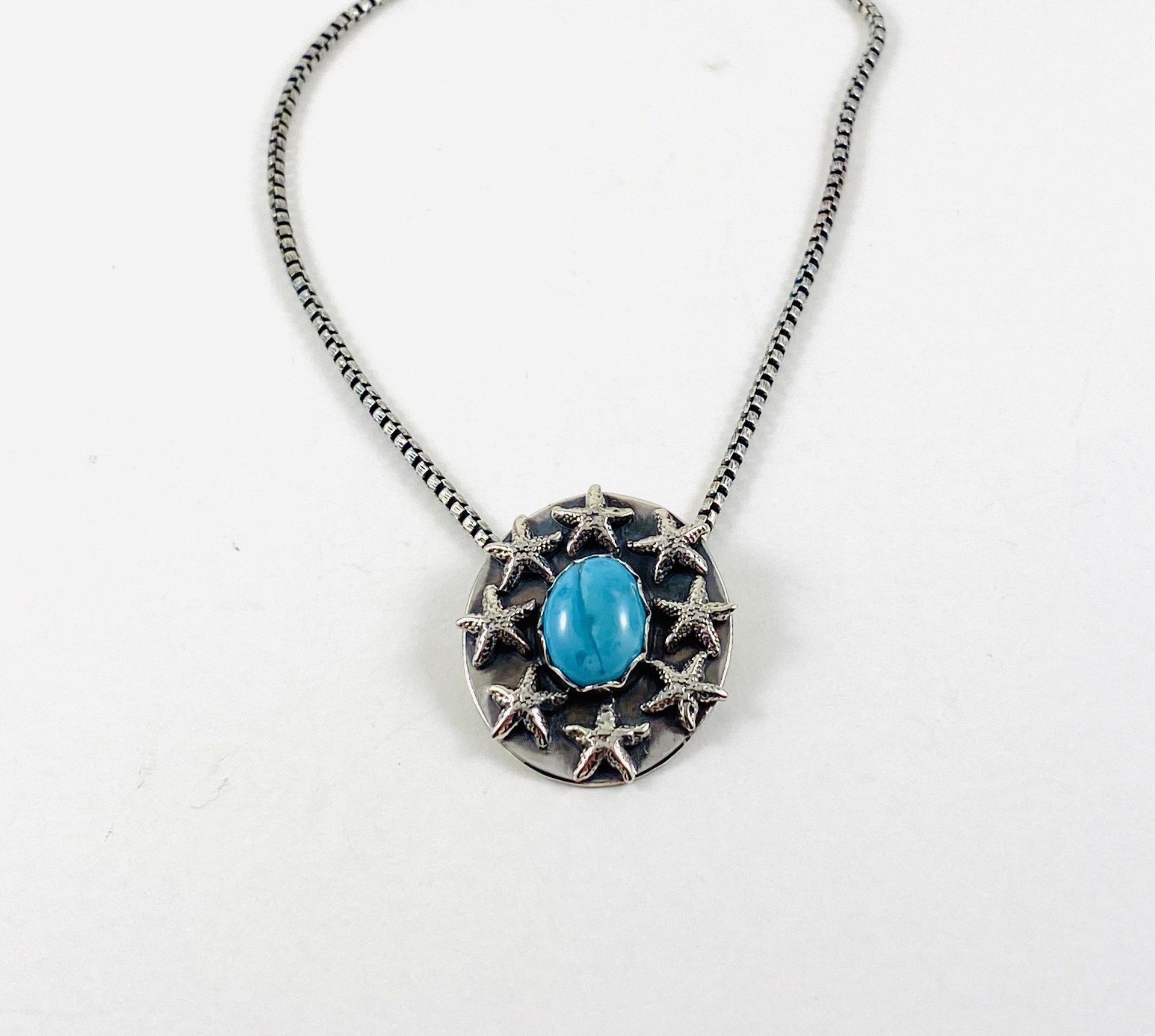#228 Silver and Turquoise Pendant, 18"silver chain by Anne Bivens