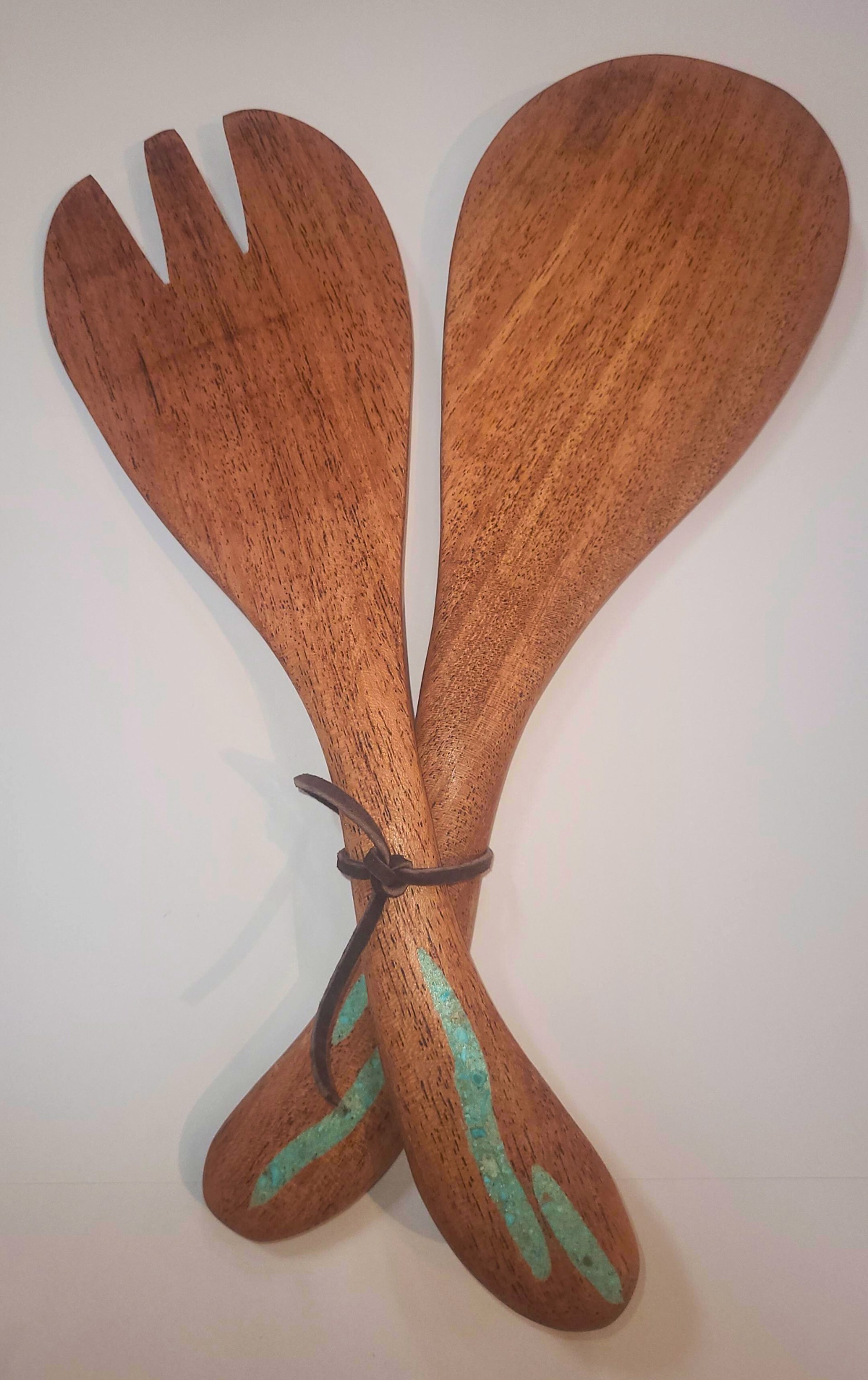 Utensils - Paddle Salad with Turquoise Inlay by TreeStump Woodcraft