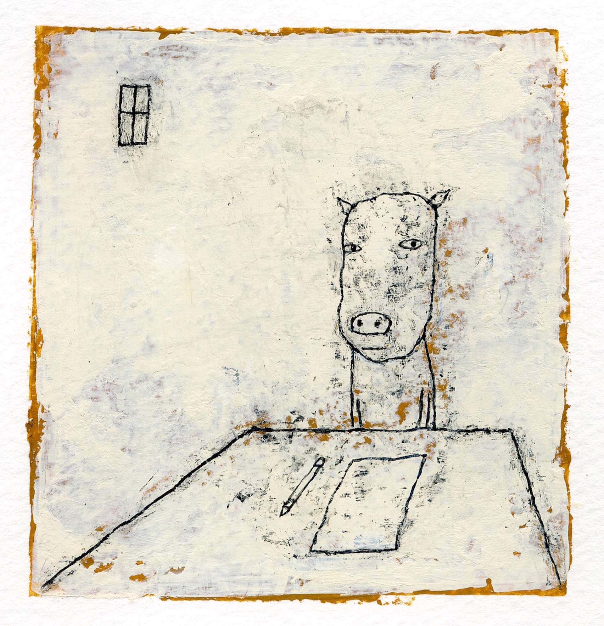 At Desk (Pig) by Rebecca Doughty