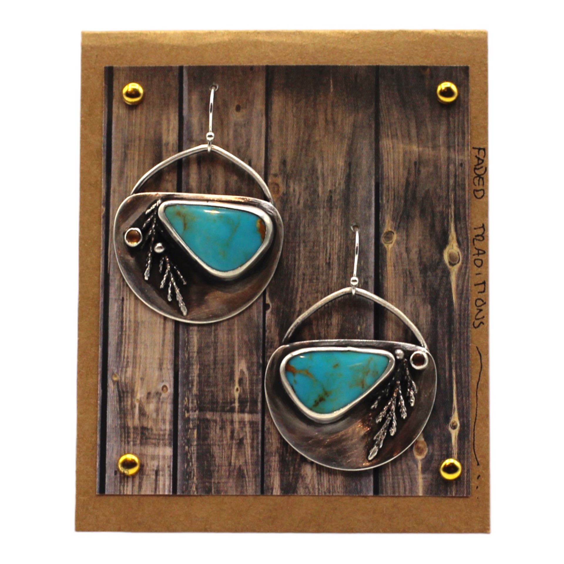Kingman Turquoise Shield Earrings with Cast Juniper and Citrine by Ashley Hanna