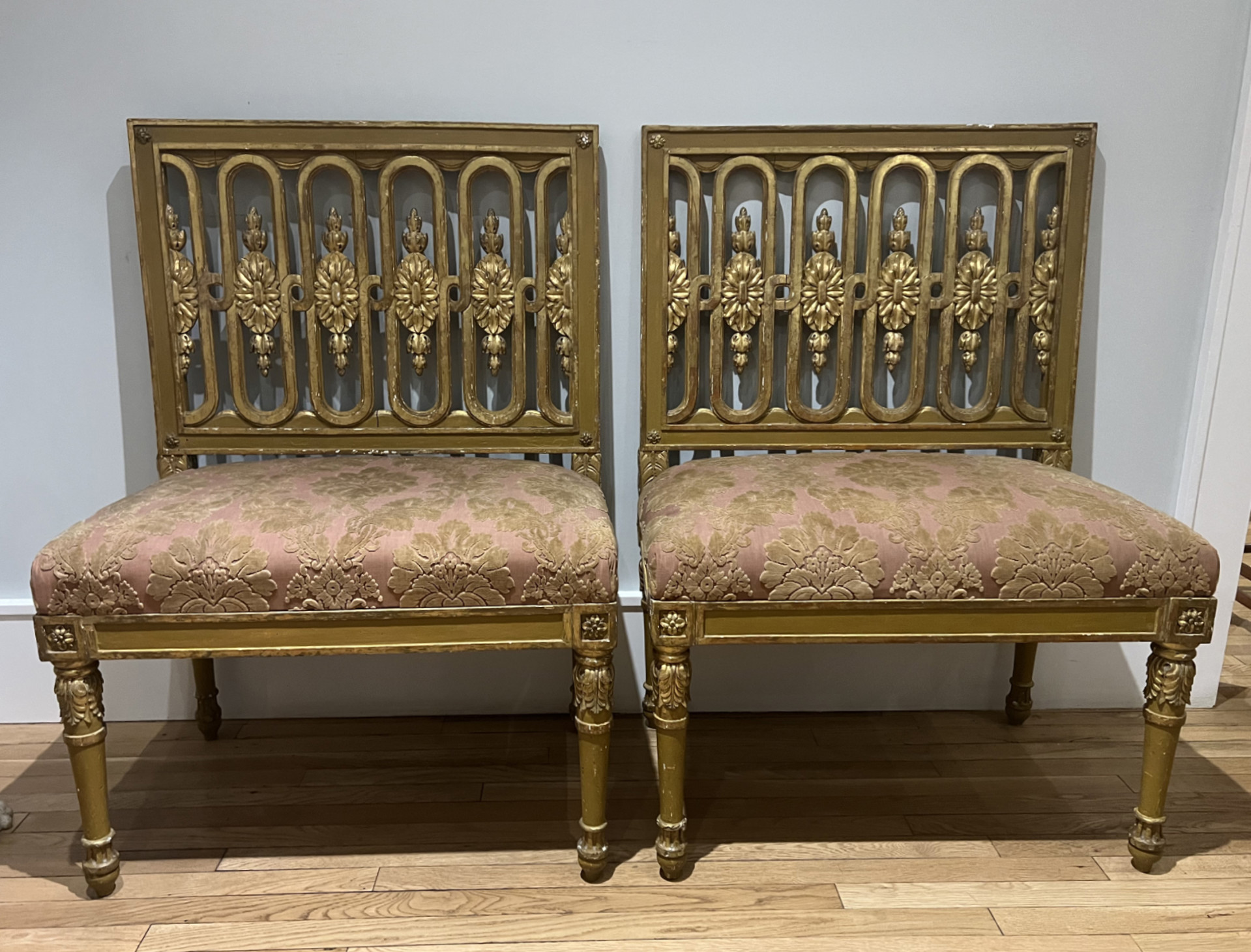 PAIR OF ITALIAN PARCEL-GILT TALL BACK CHAIRS