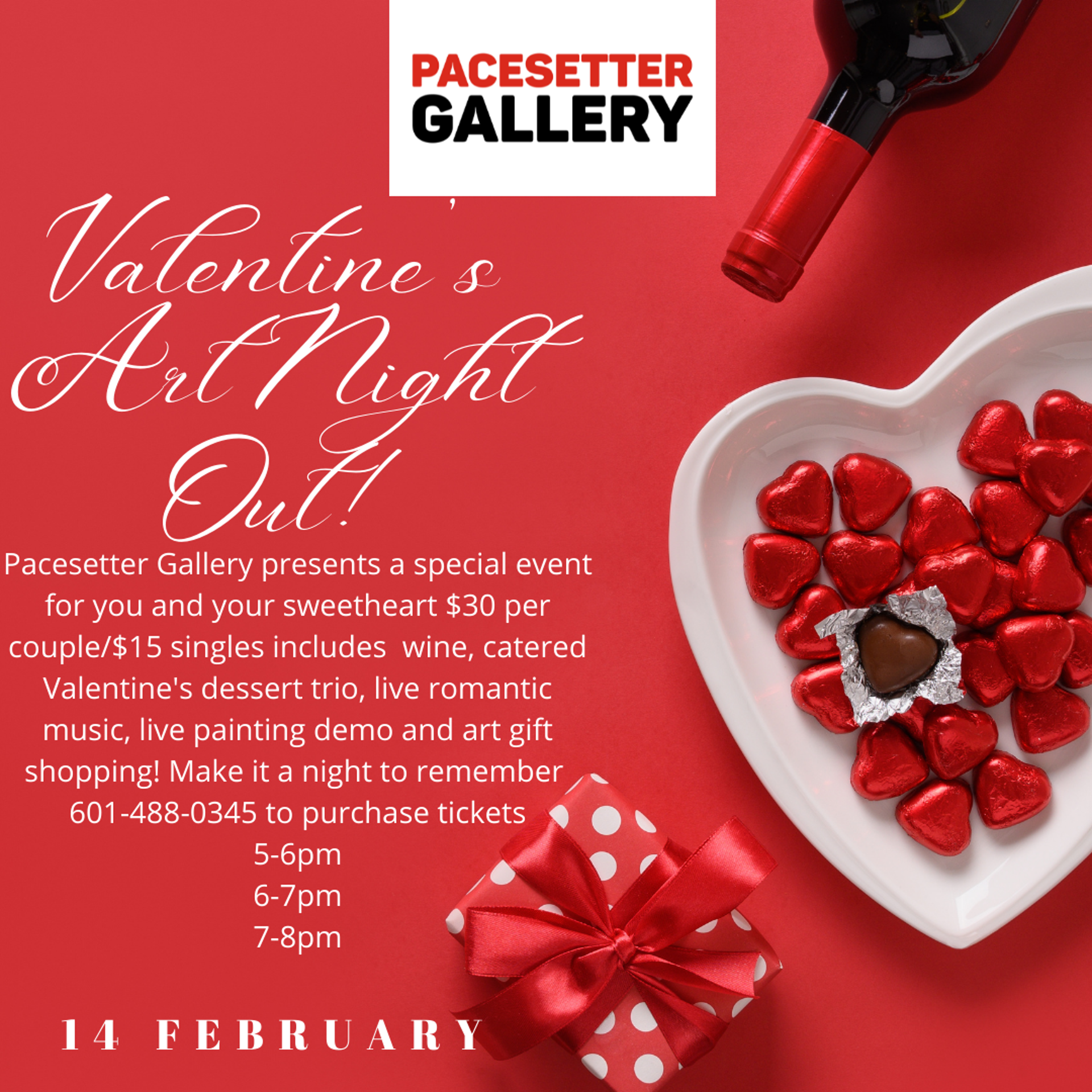 Valentine's Art Night Out 5-6PM Hour Single Ticket by Pacesetter Merchandise