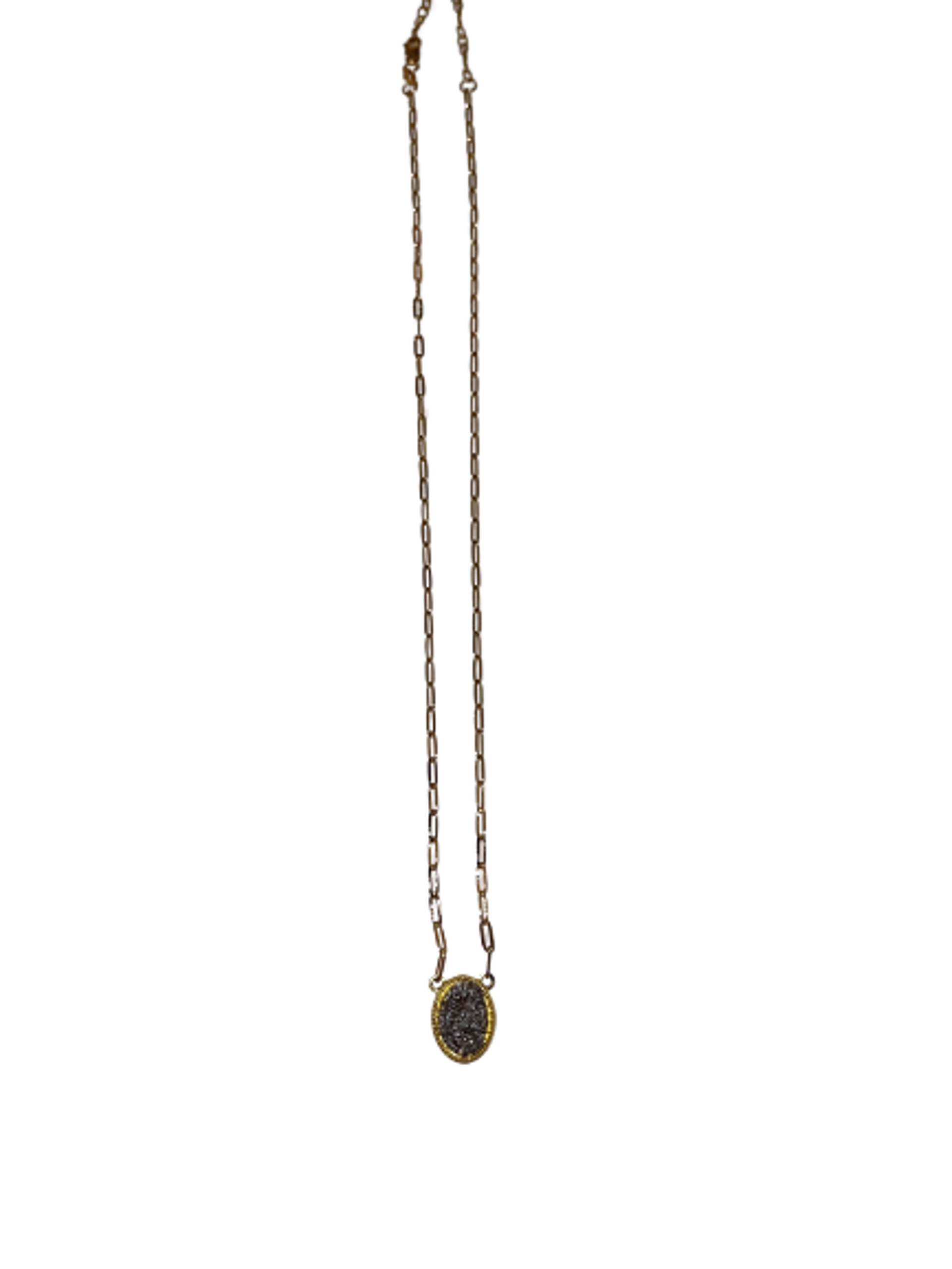 Gold Filled Paper Clip Chain Necklace with a Two-Tone Pave Diamond Oval Pendant by Karen Birchmier