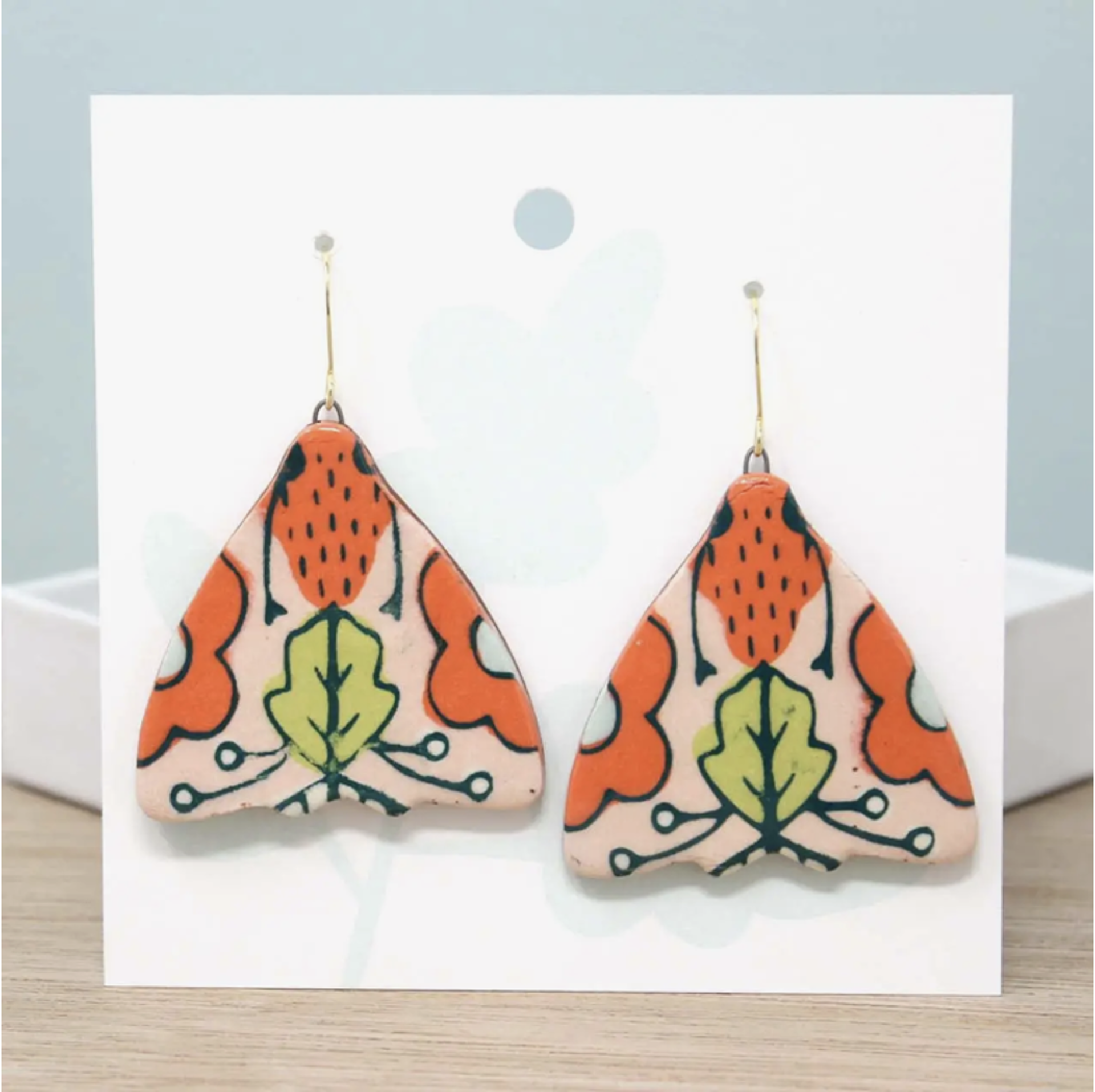 Hidden Moth Dangle Earrings by Catie Miller Ceramics