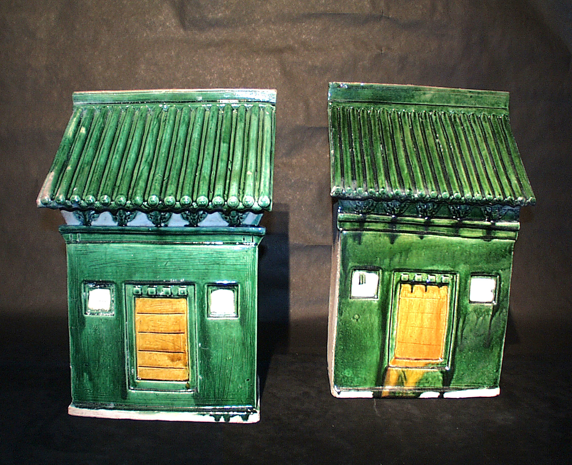 PAIR OF GLAZED POTTERY HOUSES