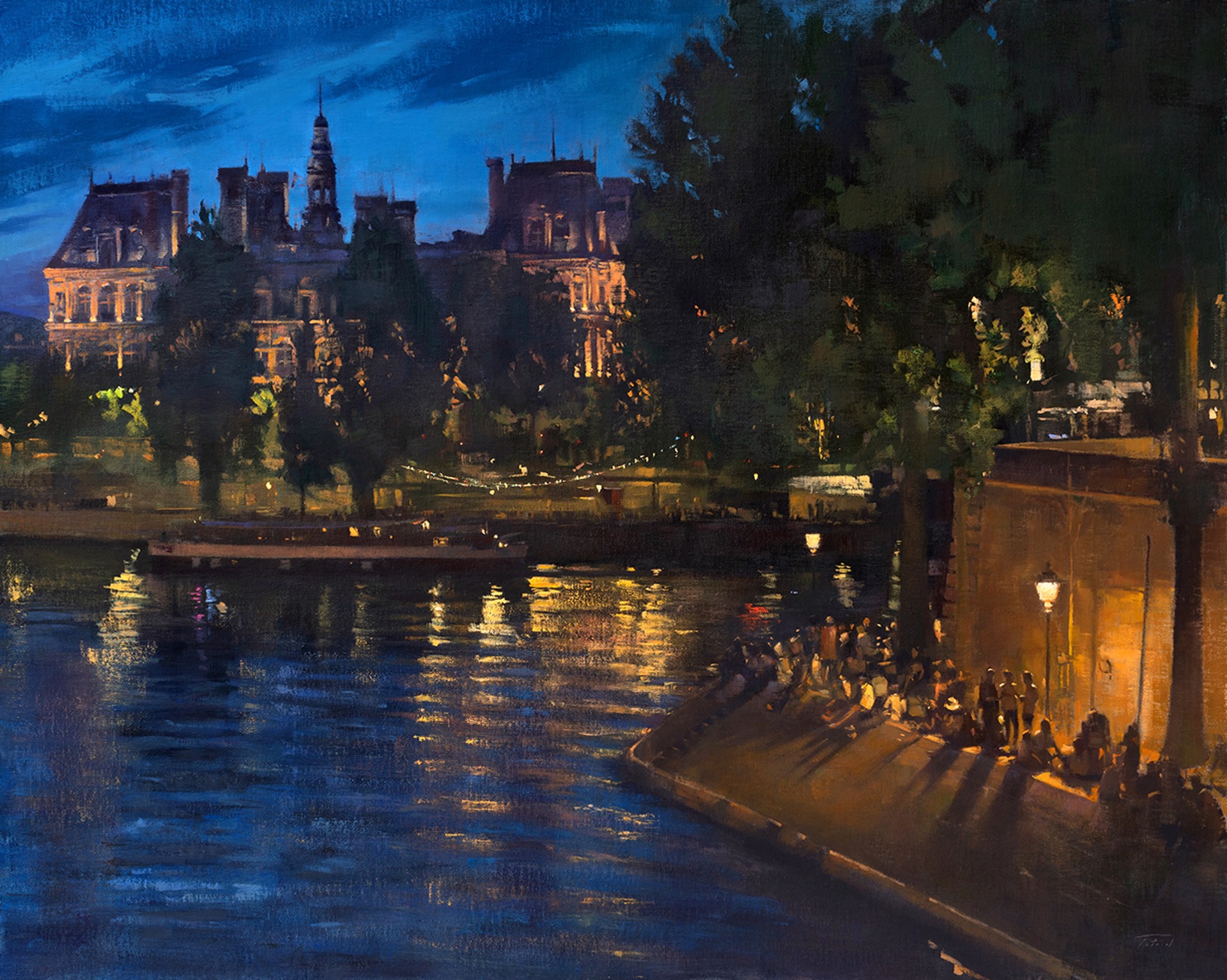 Patrick Saunders, OPAM "Saturday Night, Place Louis Aragon, Paris" by Oil Painters of America