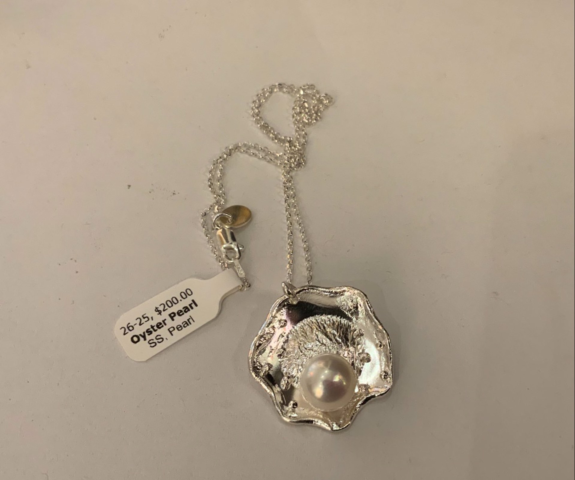 Oyster Pearl Shearling Silver Necklace by Kristen Baird