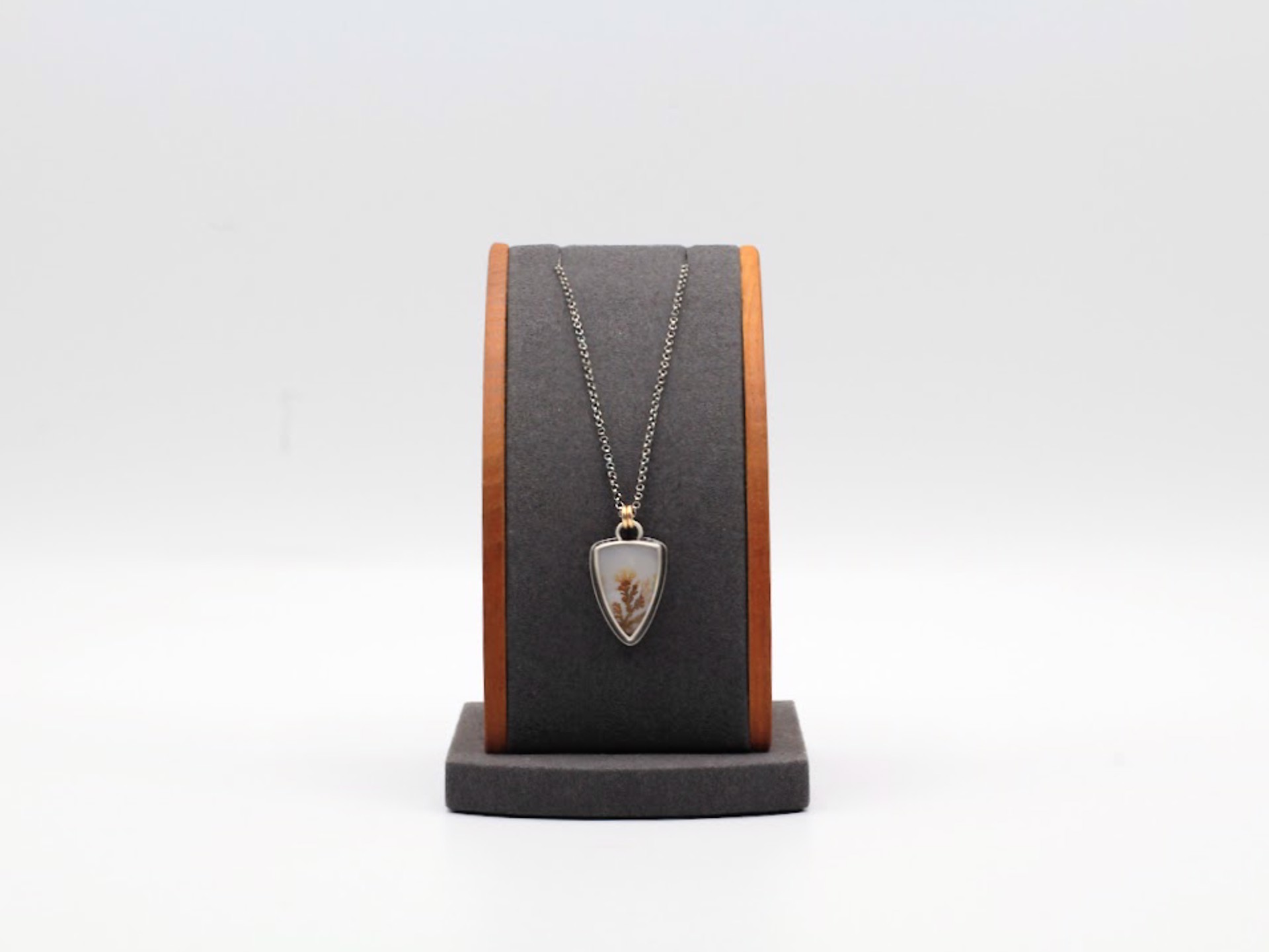 Dendritic Agate Shield Necklace (with gold fill and sterling) by Kim Knuth