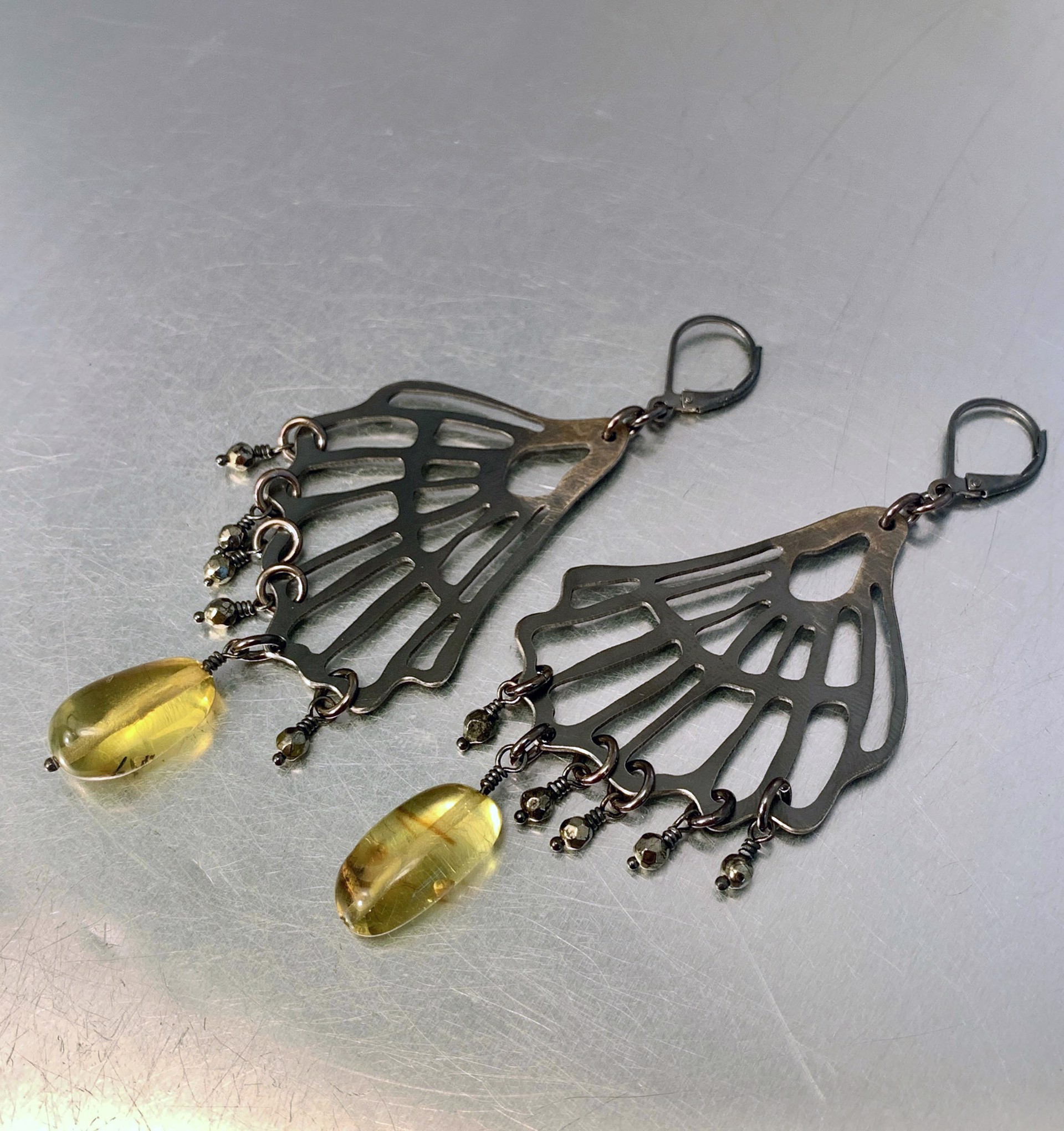 Amber Butterfly Wing Earrings by Melody Armstrong