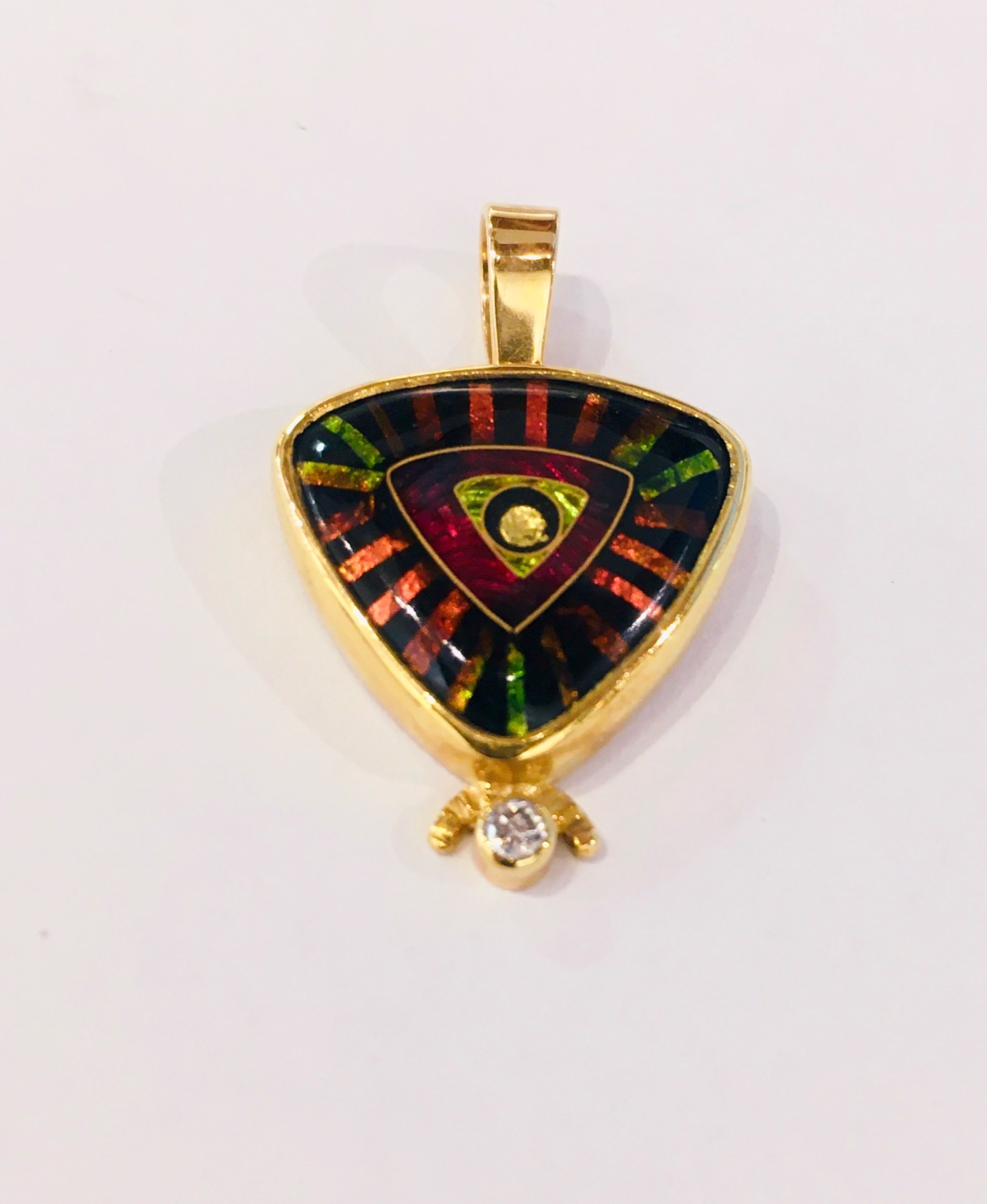 Cloisonne Gold Triangle Pendant with Diamond by RICKY FRANK