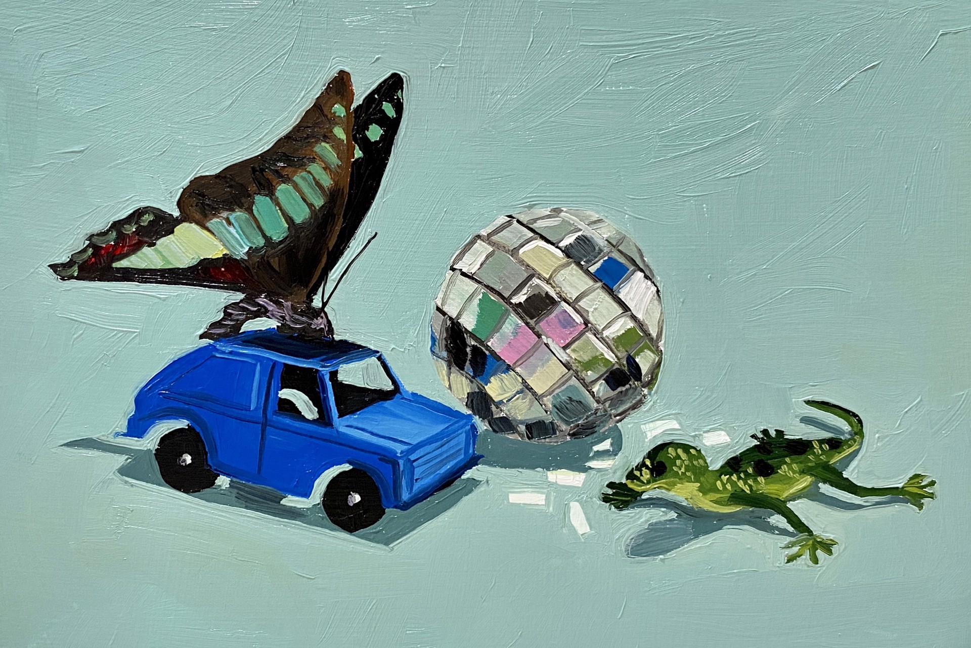 Mini Blue Car and Butterfly by Bella Wattles
