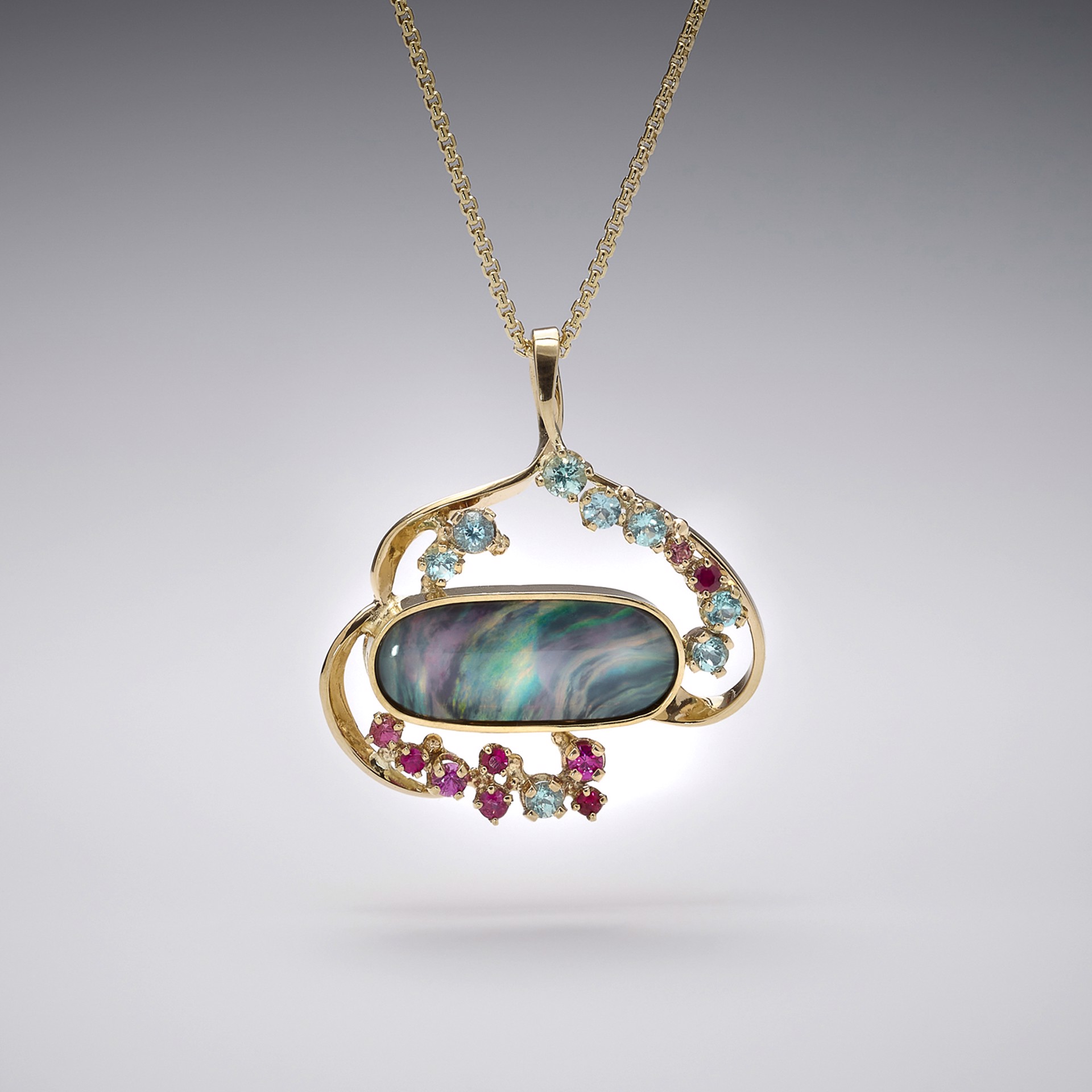 Northern Lights Pendant with Opal, Sapphires, Beryl by Thomas Tietze
