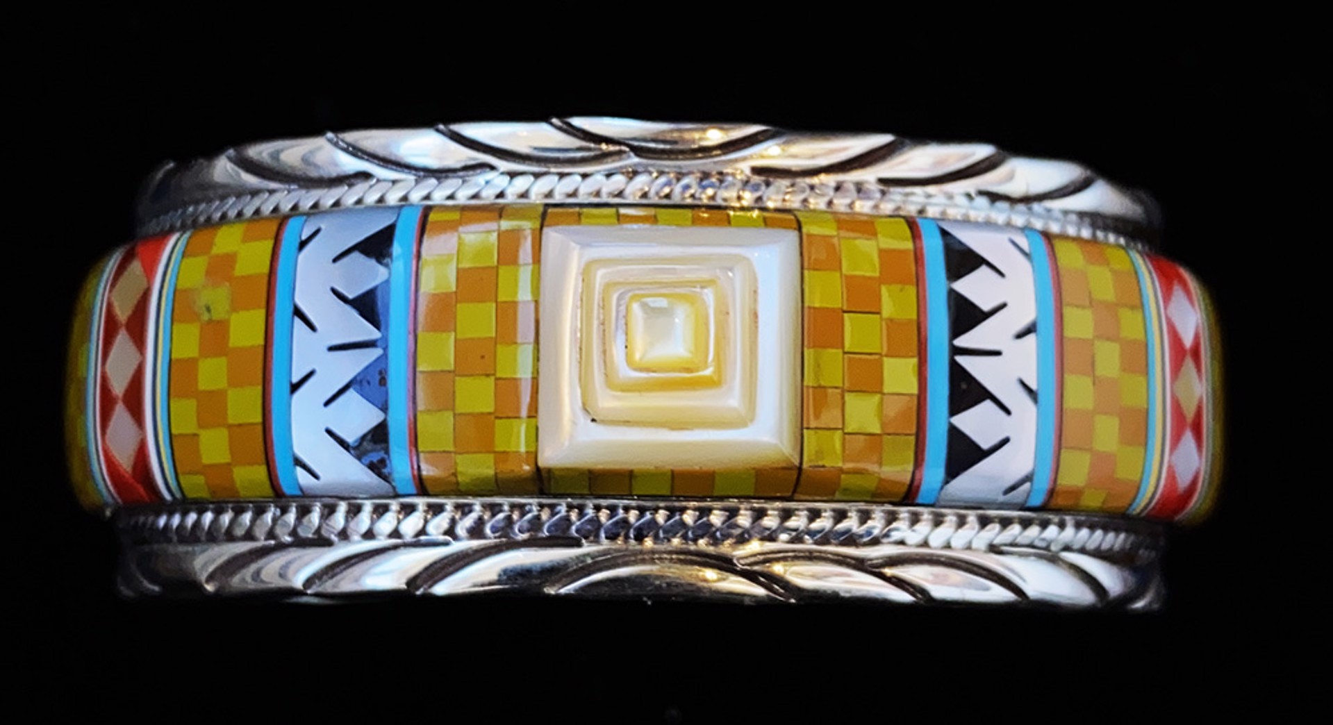 Micro Inlay Turquoise Cuff by Artist Unknown