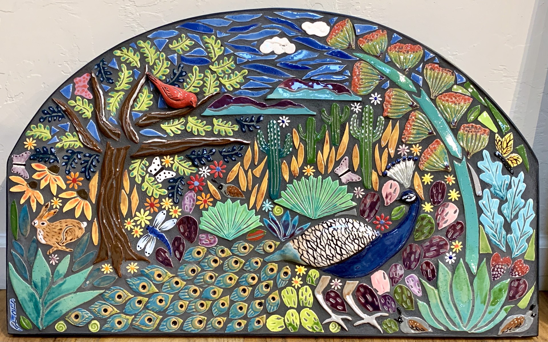 "Peacock in the Garden" 3-D Sculptural Arch Mosaic by Robin Chlad