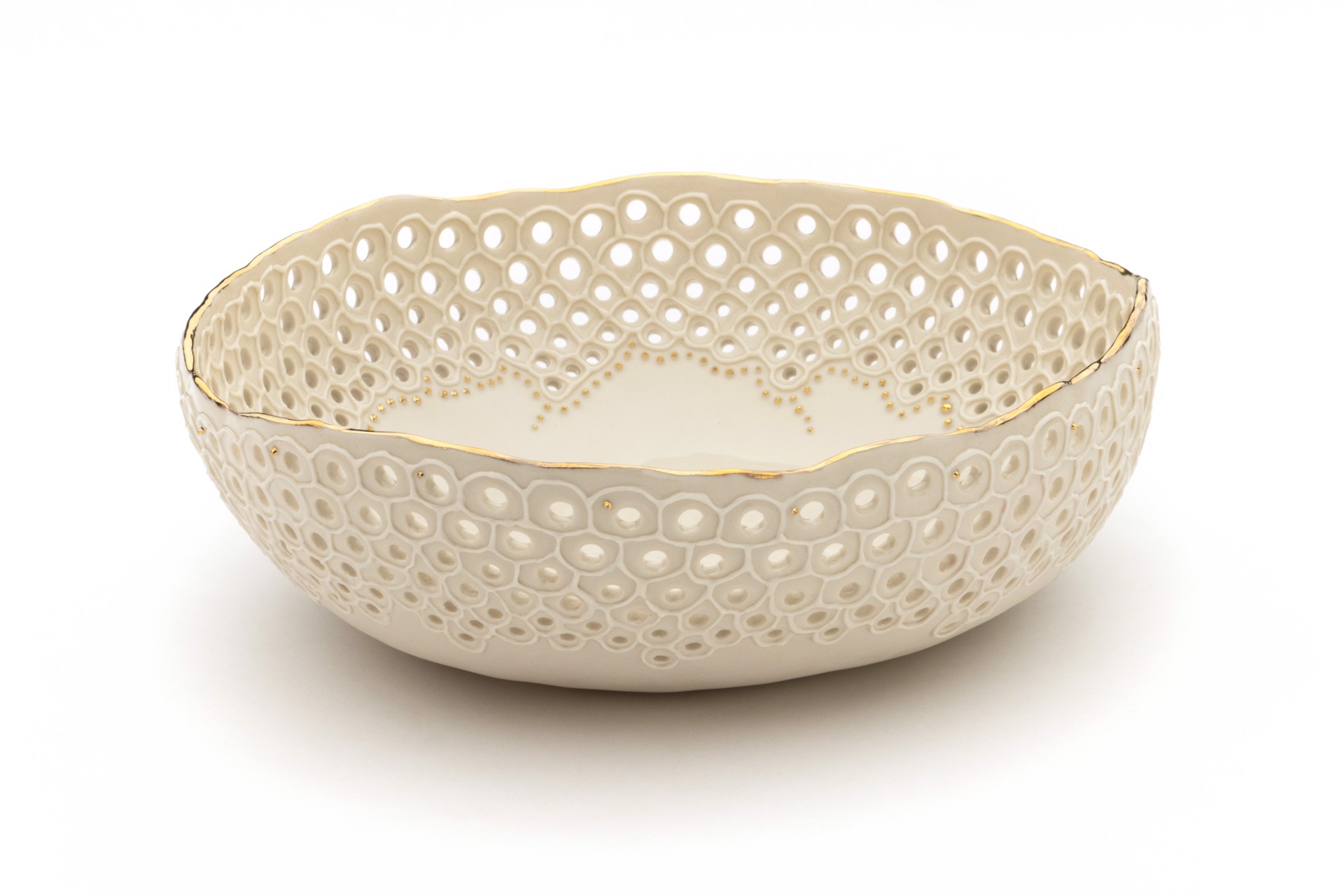 X-Large White Lacy Bowl (40) by Maria Bruckman