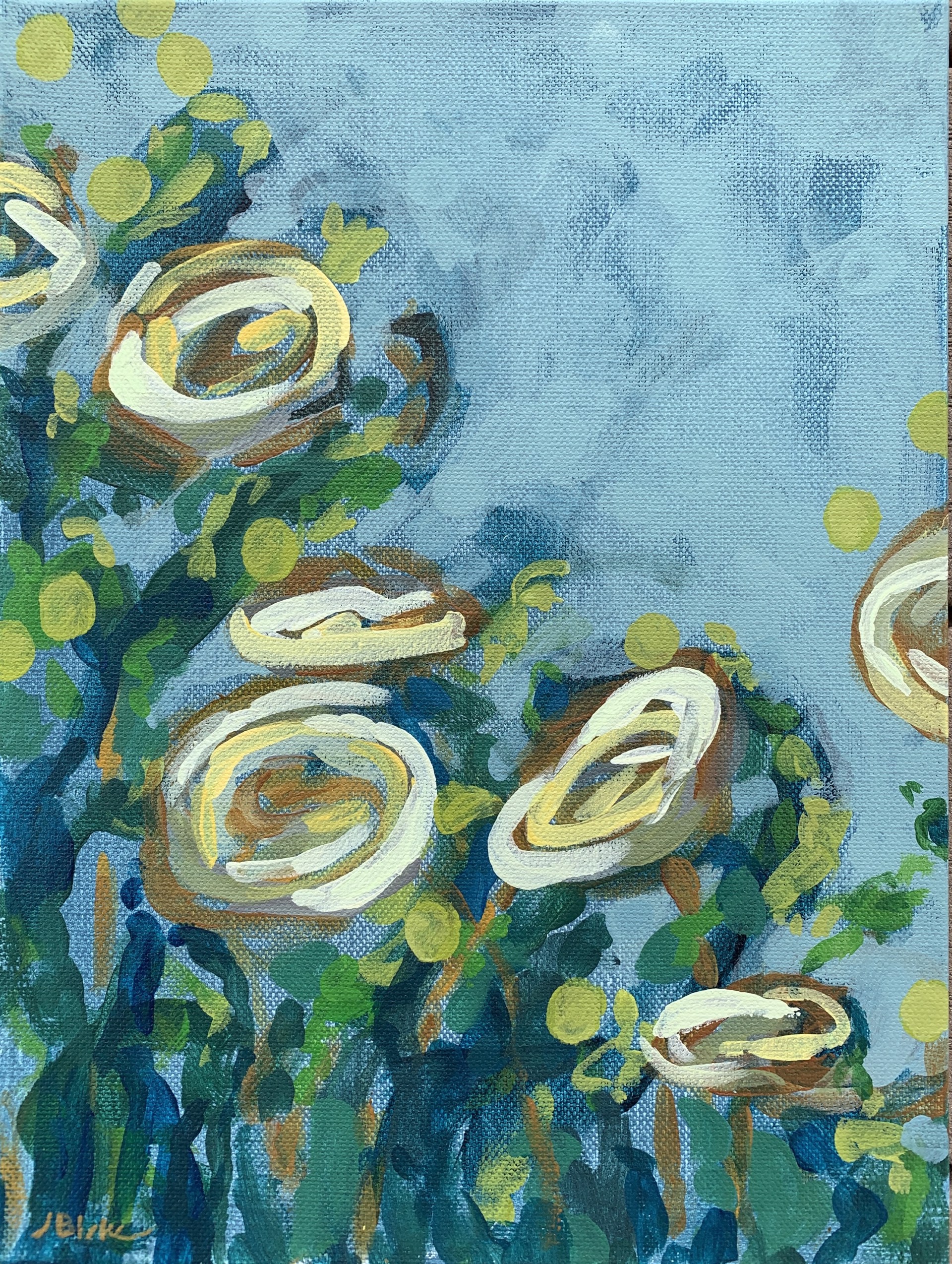 White Poppies + Dots by Julia Blake