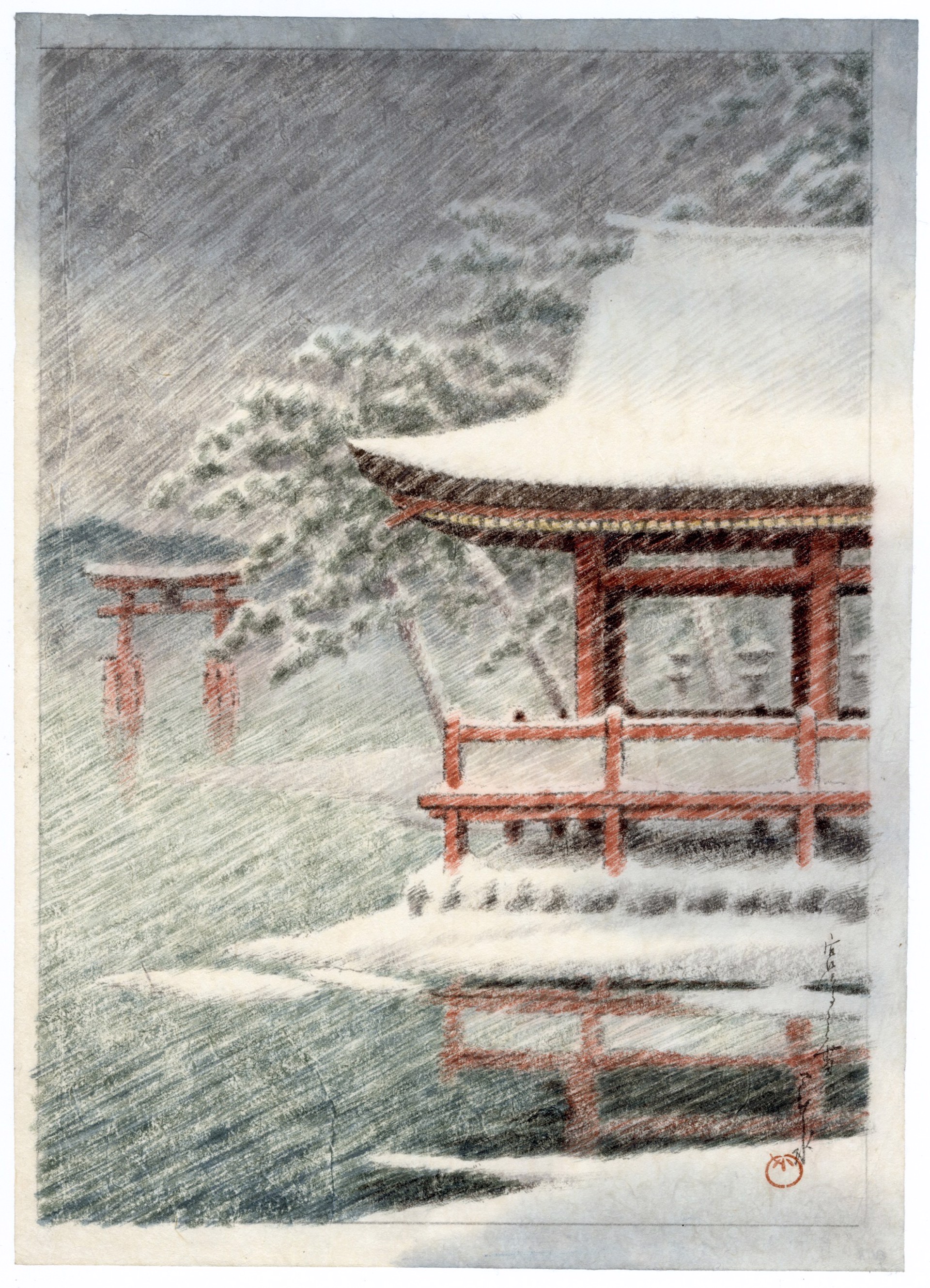 Snow at Miyajima by Hasui