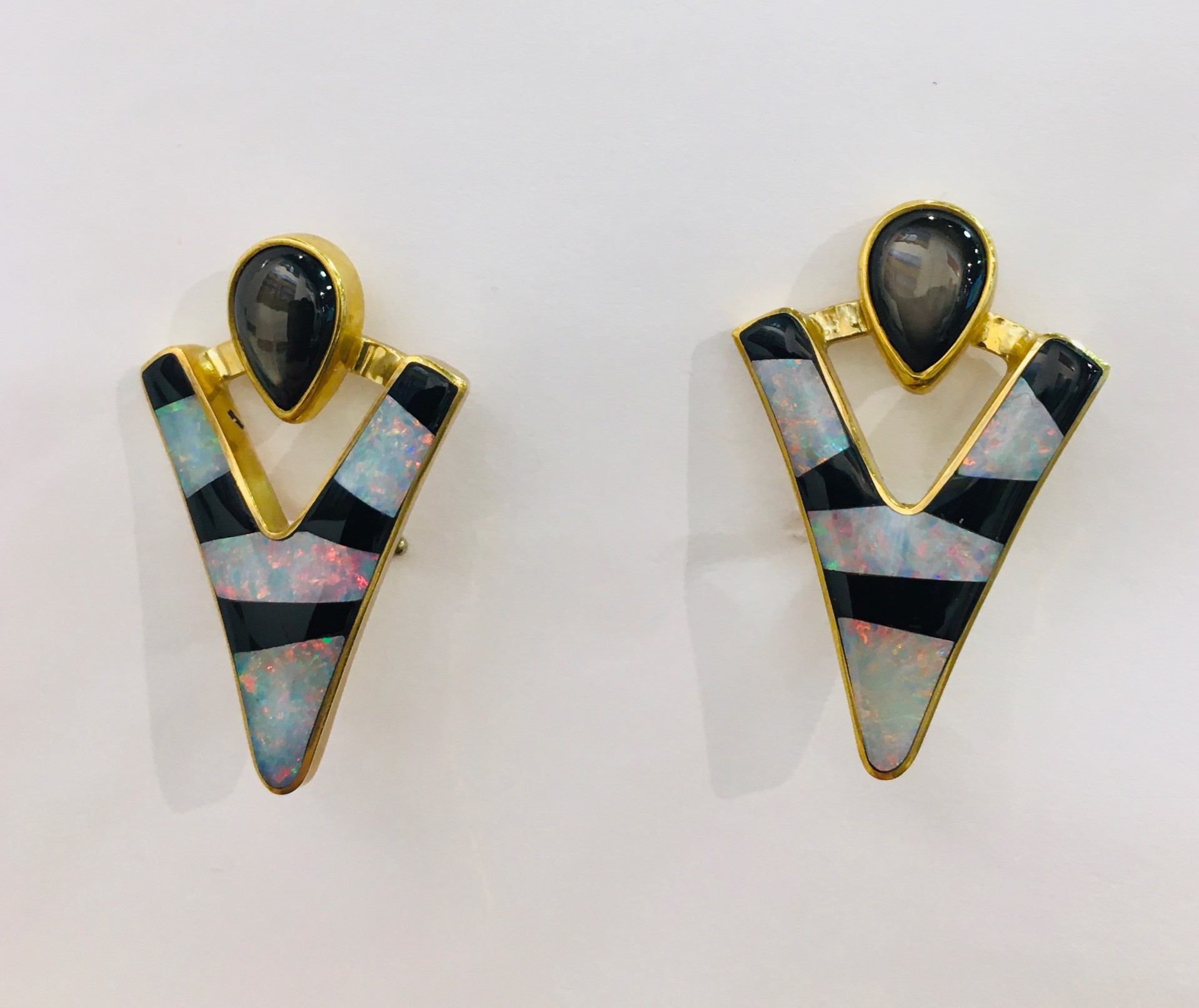 Black Jade, Pink Opal and Black Sapphire Earrings by JEFF & SUSAN WISE
