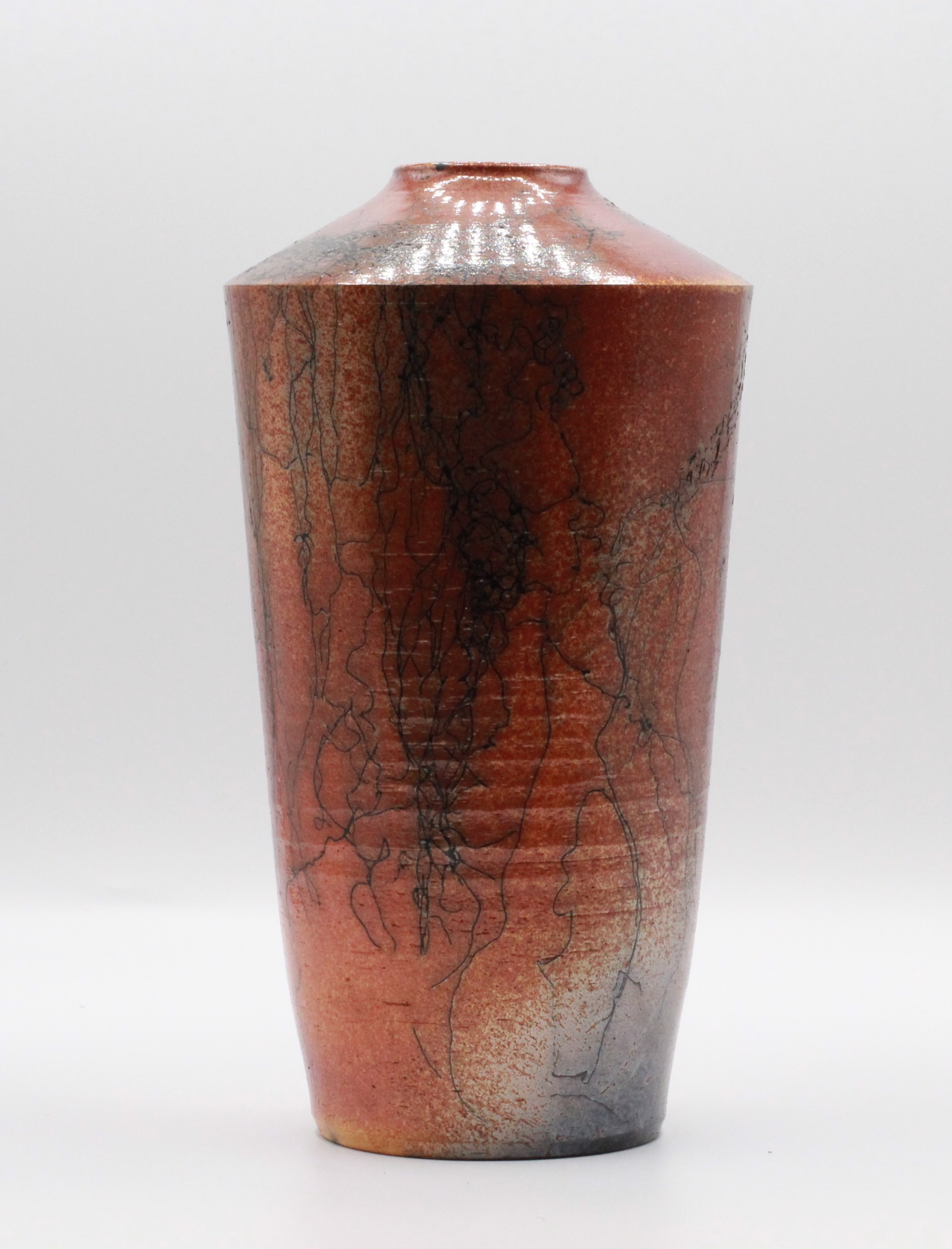 Tall Copper Raku  Vase by Kevin Silkwood
