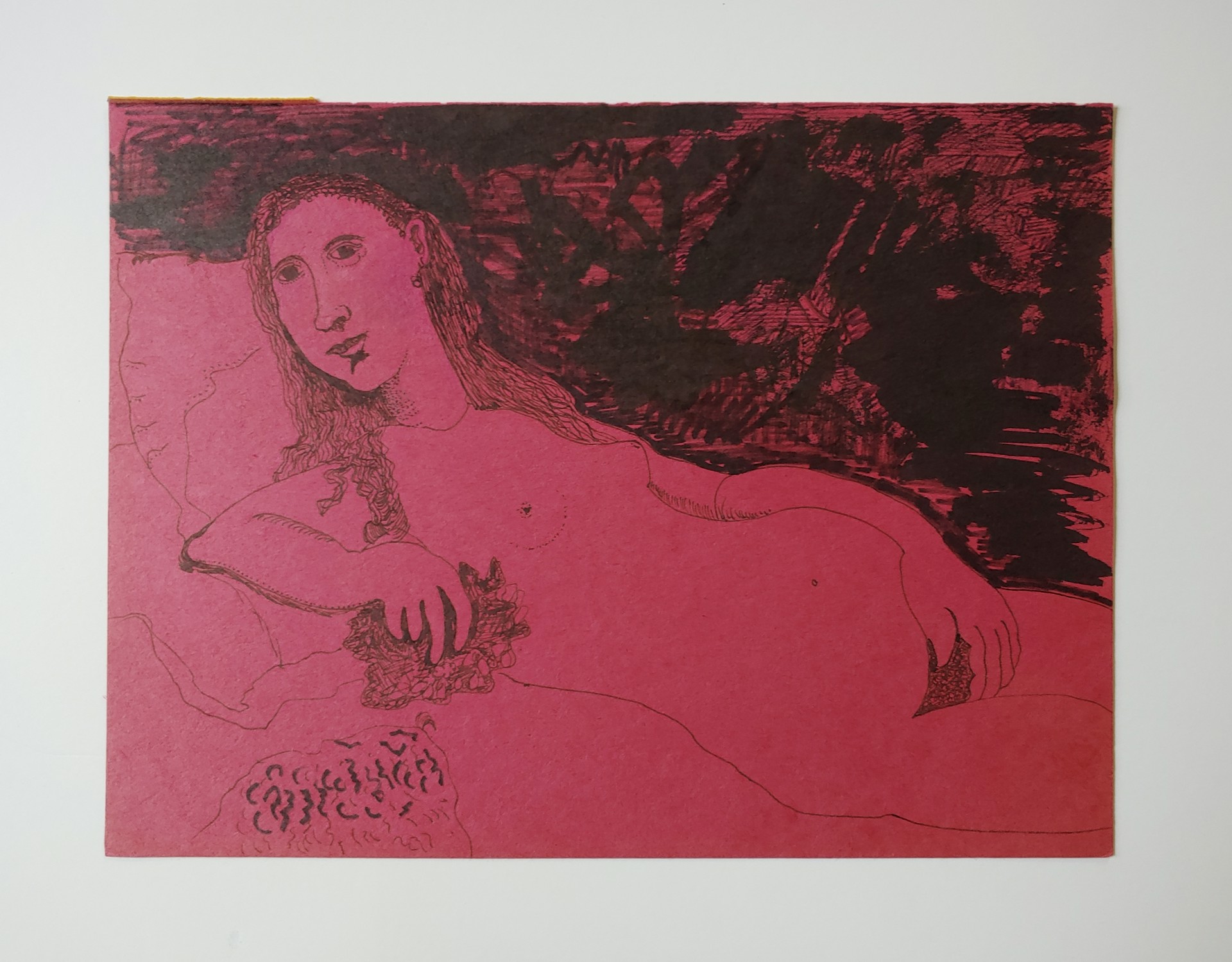 Reclining Nude in Red - Drawing by David Amdur
